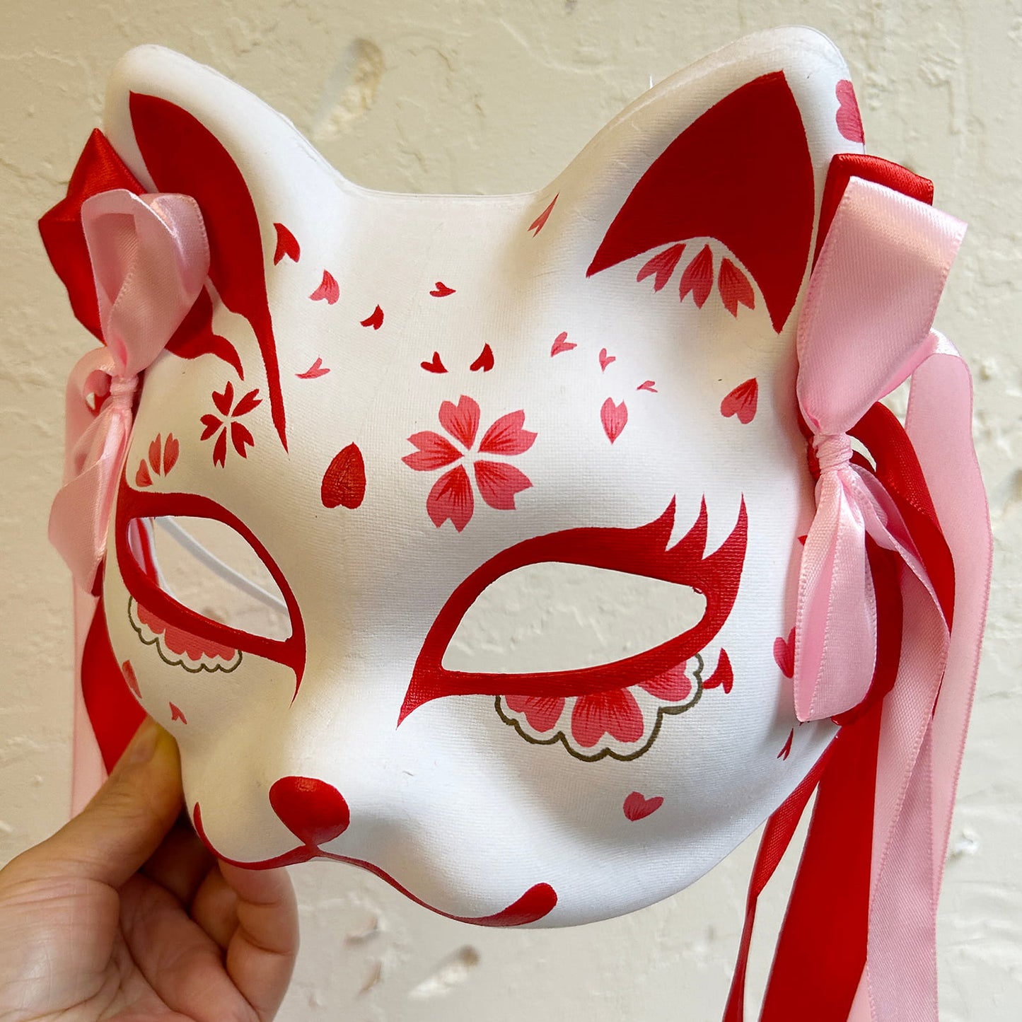 Hand-painted sakura cat mask Kitsune 04