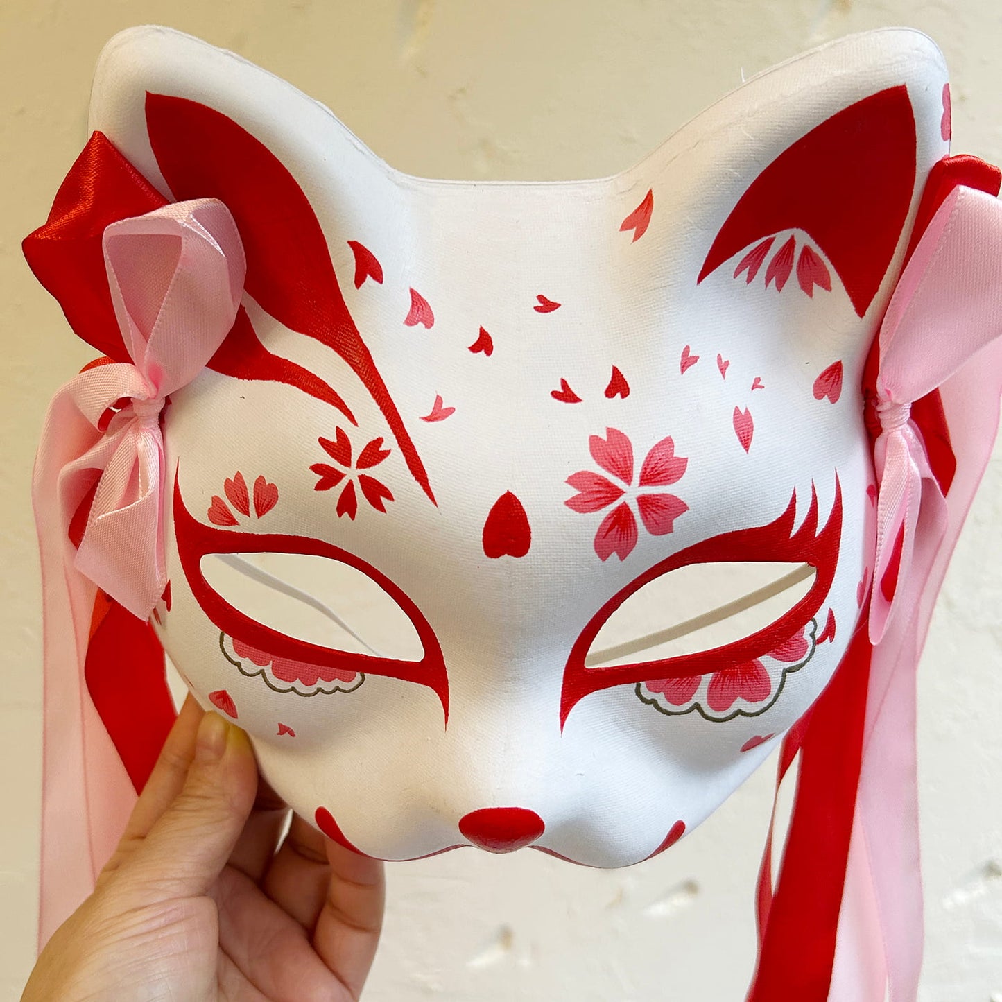 Hand-painted sakura cat mask Kitsune 04