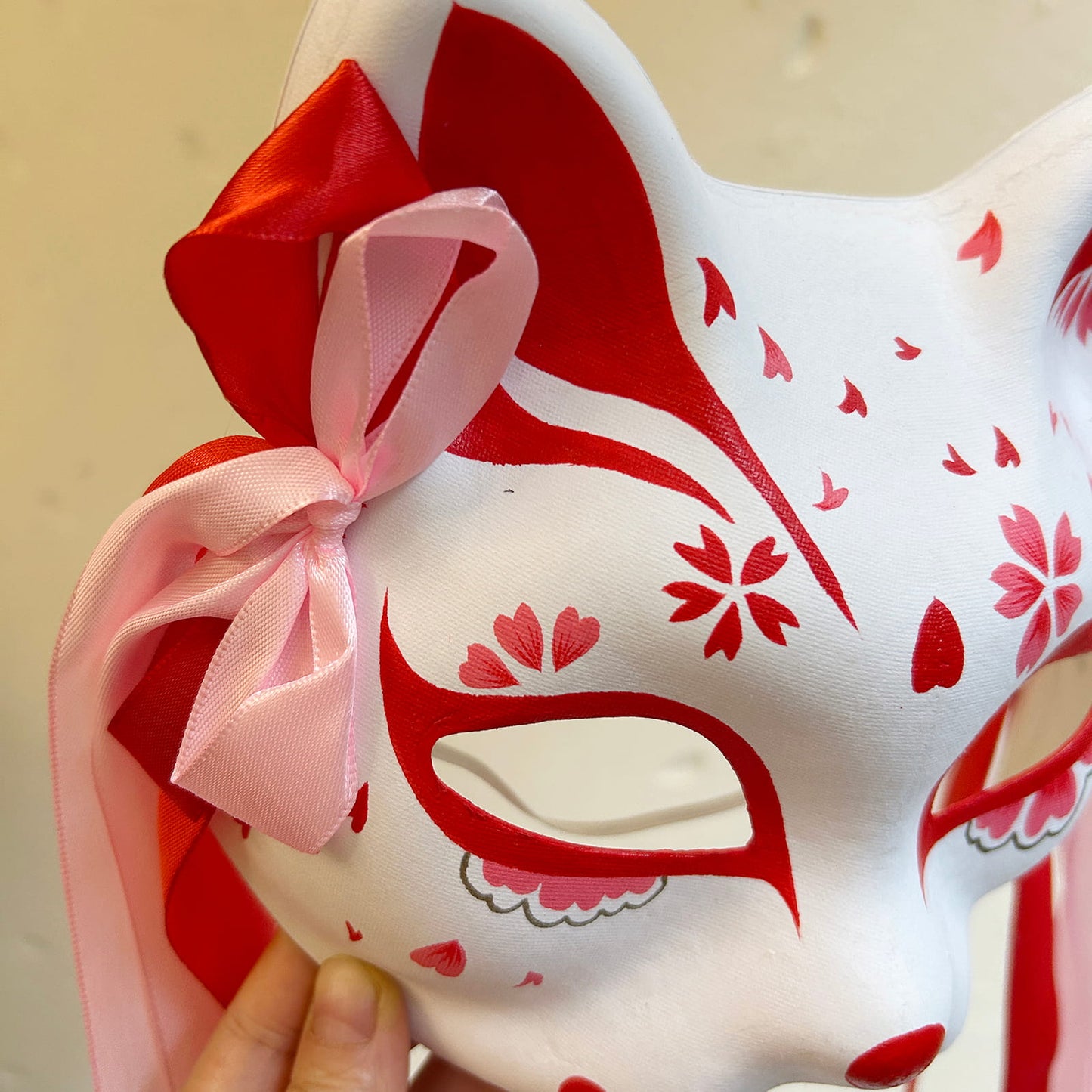 Hand-painted sakura cat mask Kitsune 04