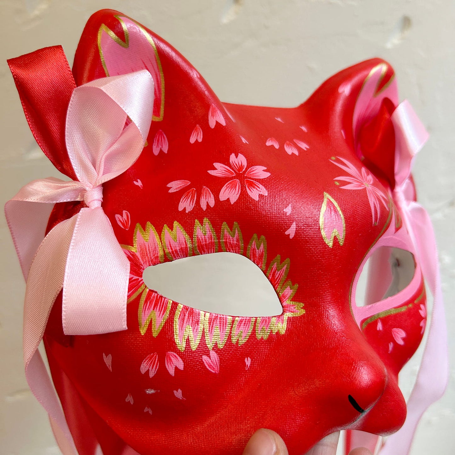 Hand-painted sakura cat mask Kitsune Kabuki 06