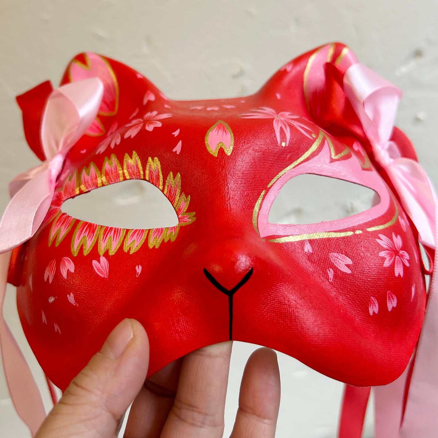 Hand-painted sakura cat mask Kitsune Kabuki 06