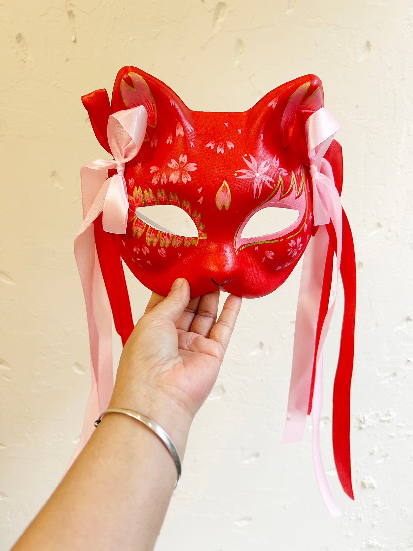 Hand-painted sakura cat mask Kitsune Kabuki 06