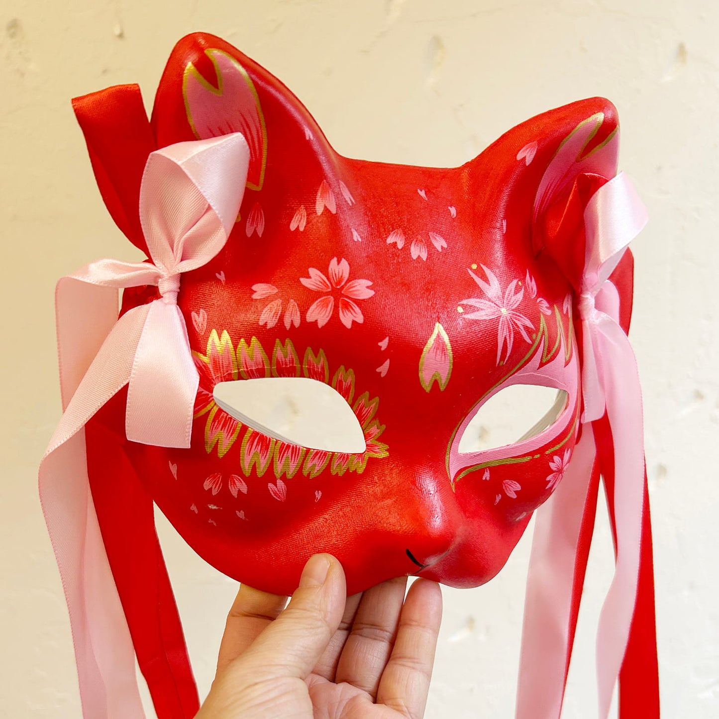 Hand-painted sakura cat mask Kitsune Kabuki 06