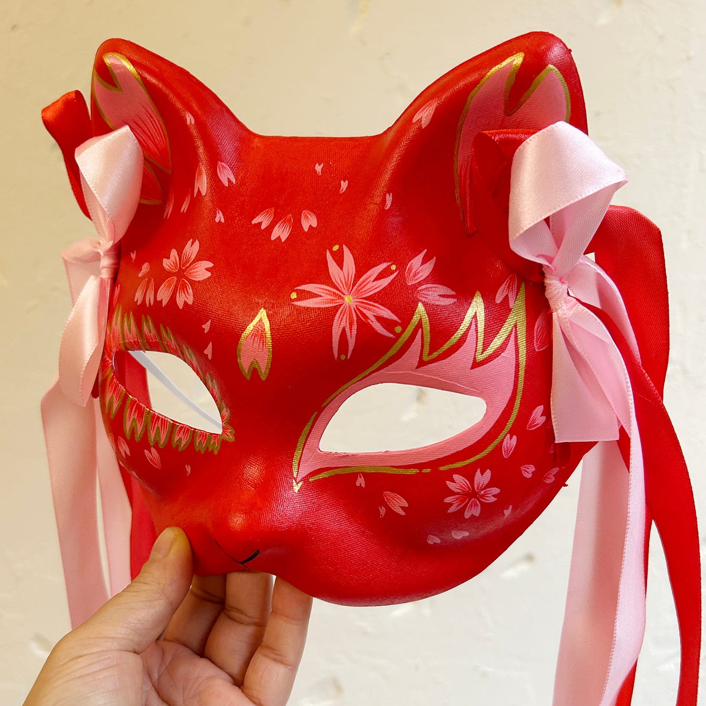 Hand-painted sakura cat mask Kitsune Kabuki 06
