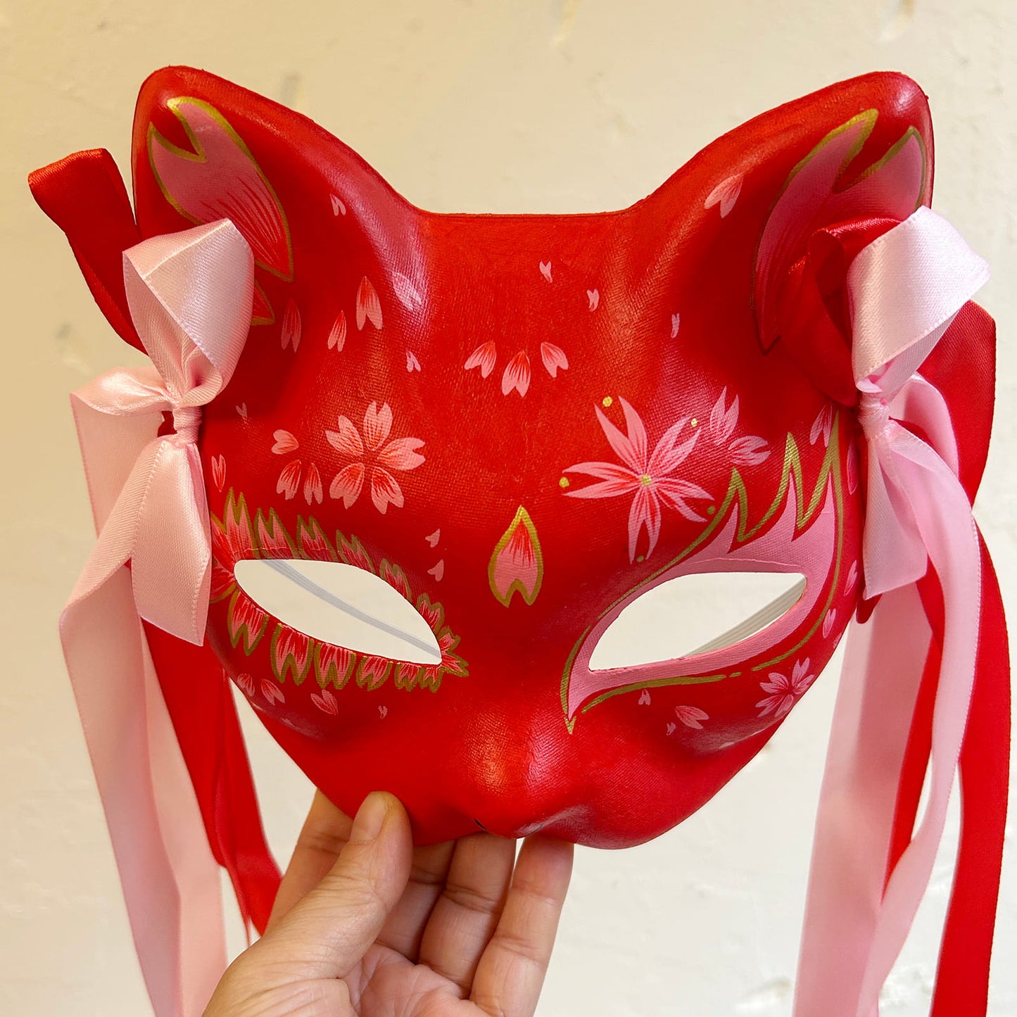 Hand-painted sakura cat mask Kitsune Kabuki 06