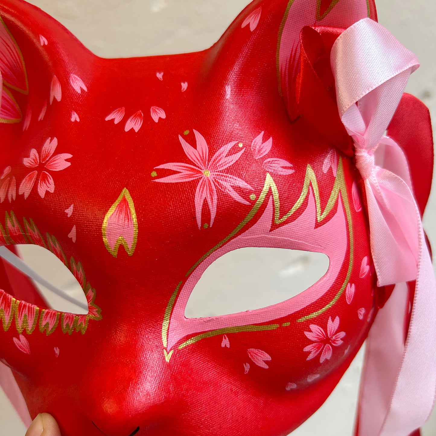 Hand-painted sakura cat mask Kitsune Kabuki 06