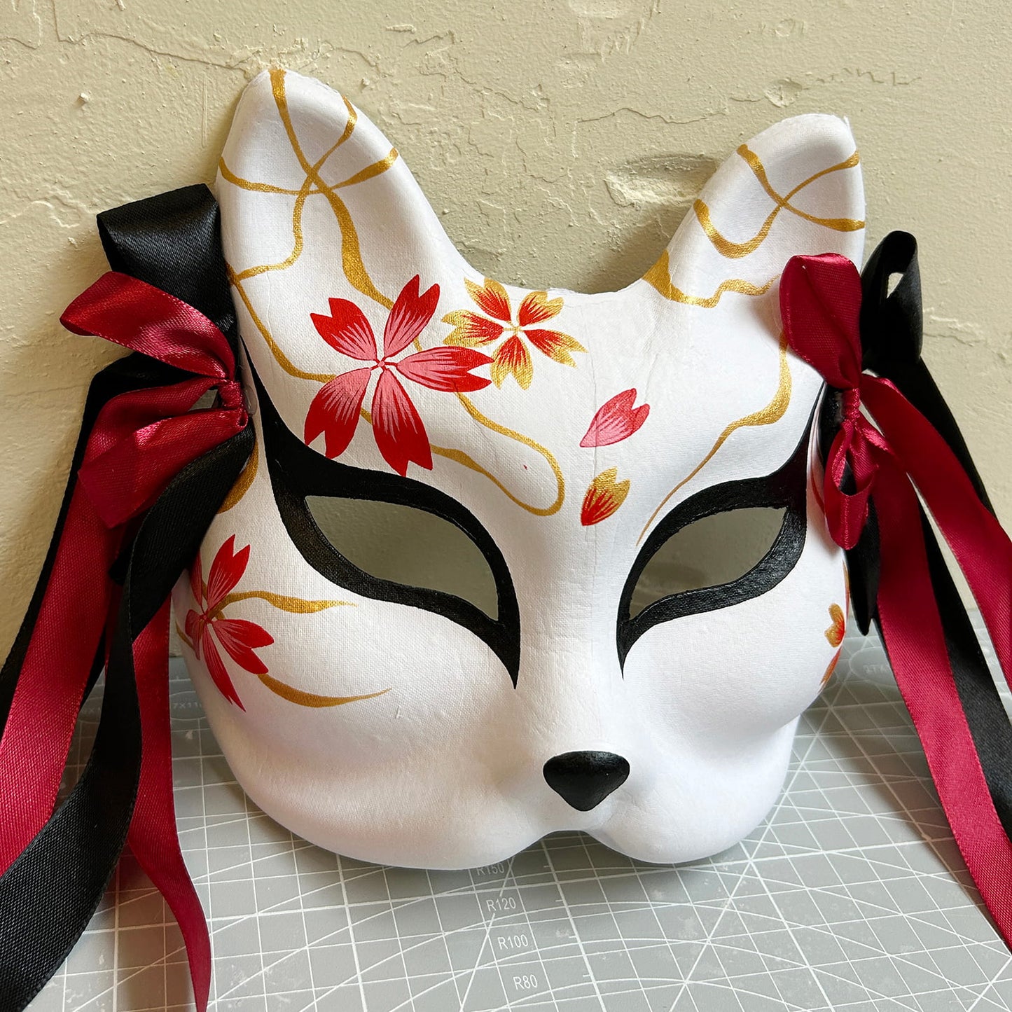 Hand-painted sakura cool fox Kitsune mask 01