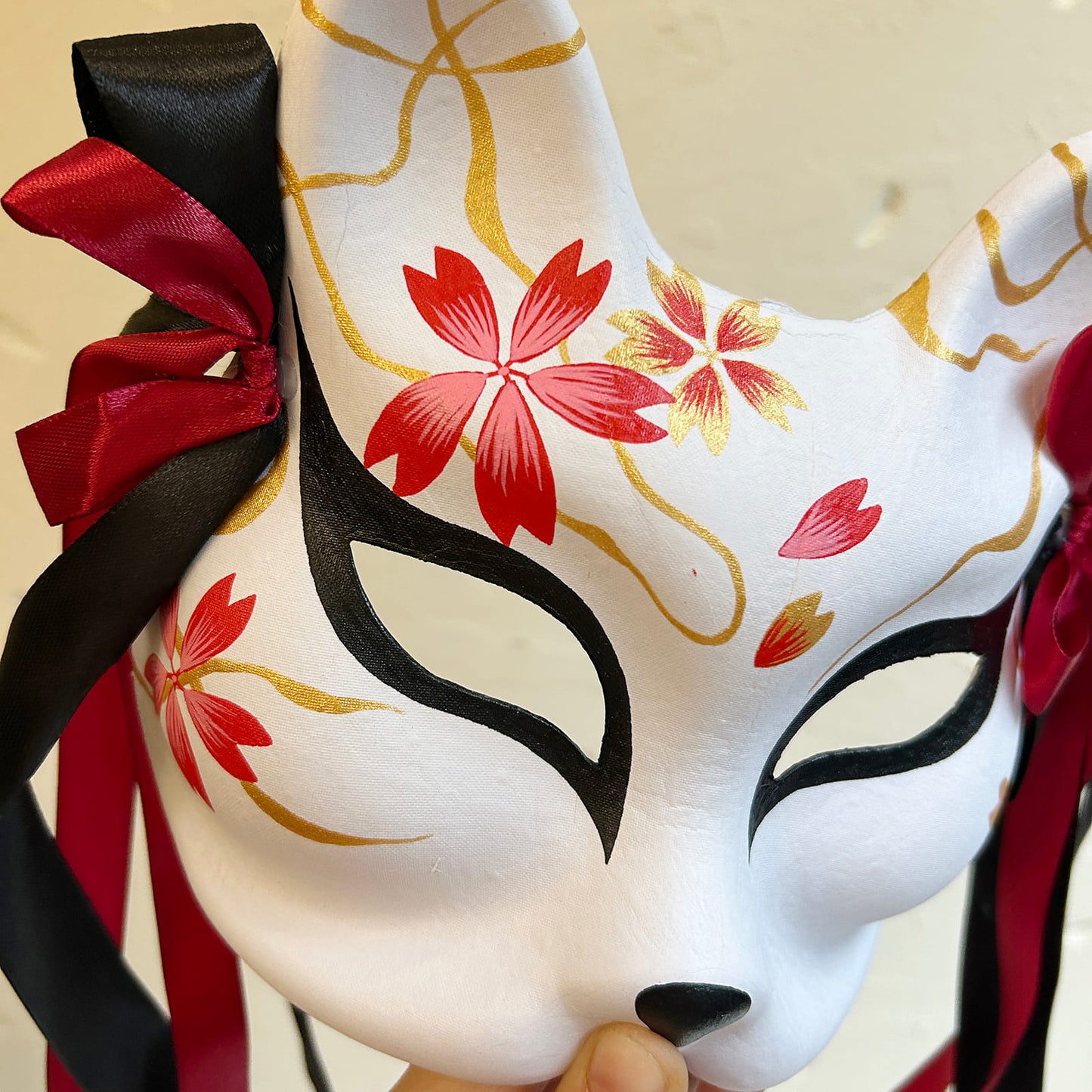 Hand-painted sakura cool fox Kitsune mask 01