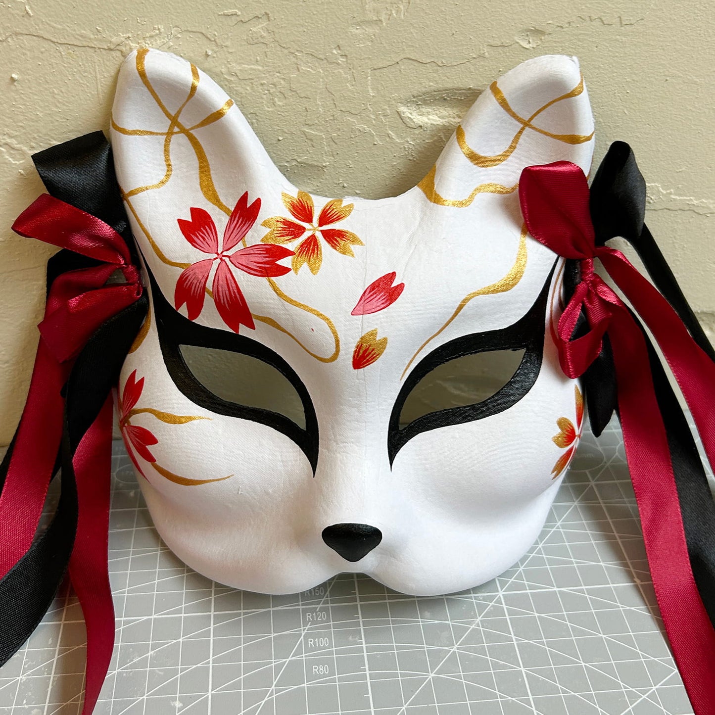 Hand-painted sakura cool fox Kitsune mask 01