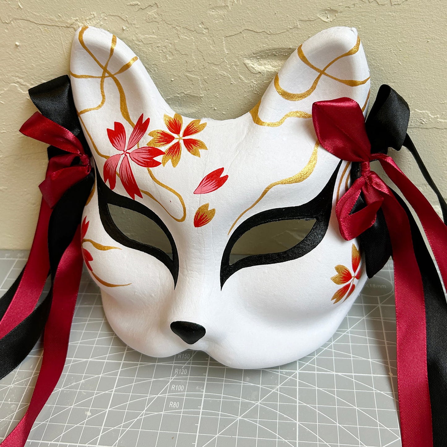 Hand-painted sakura cool fox Kitsune mask 01