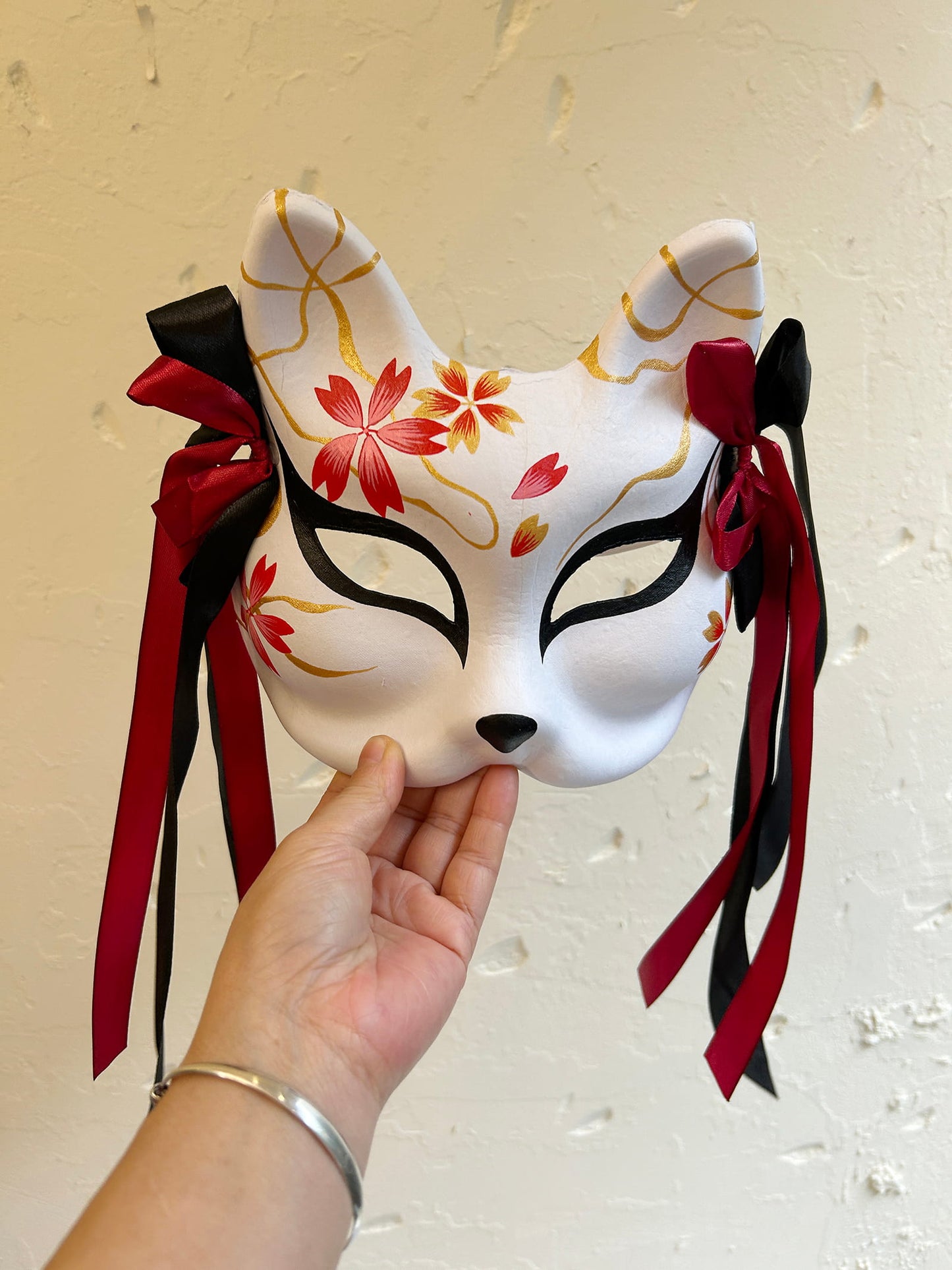 Hand-painted sakura cool fox Kitsune mask 01