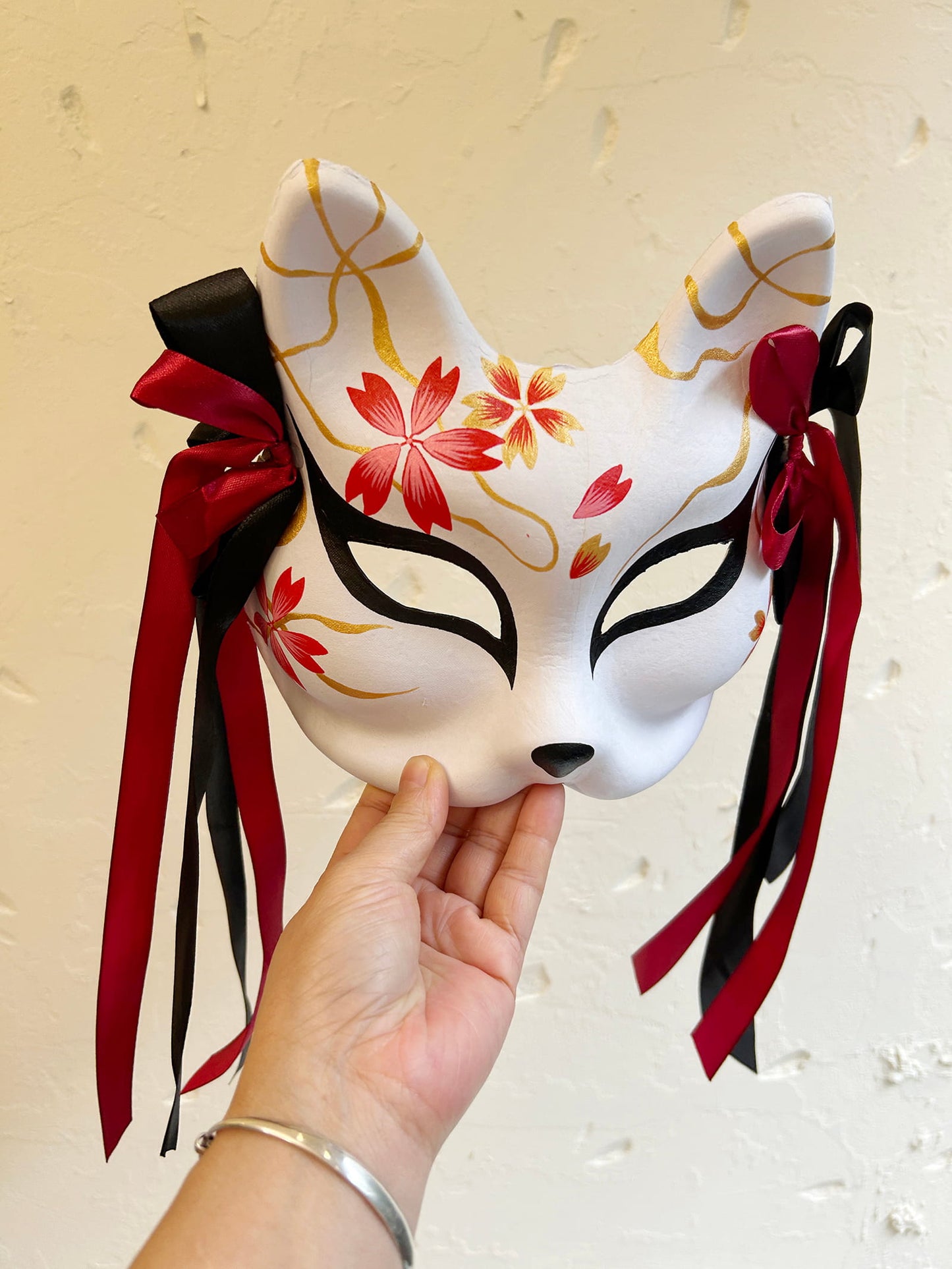Hand-painted sakura cool fox Kitsune mask 01