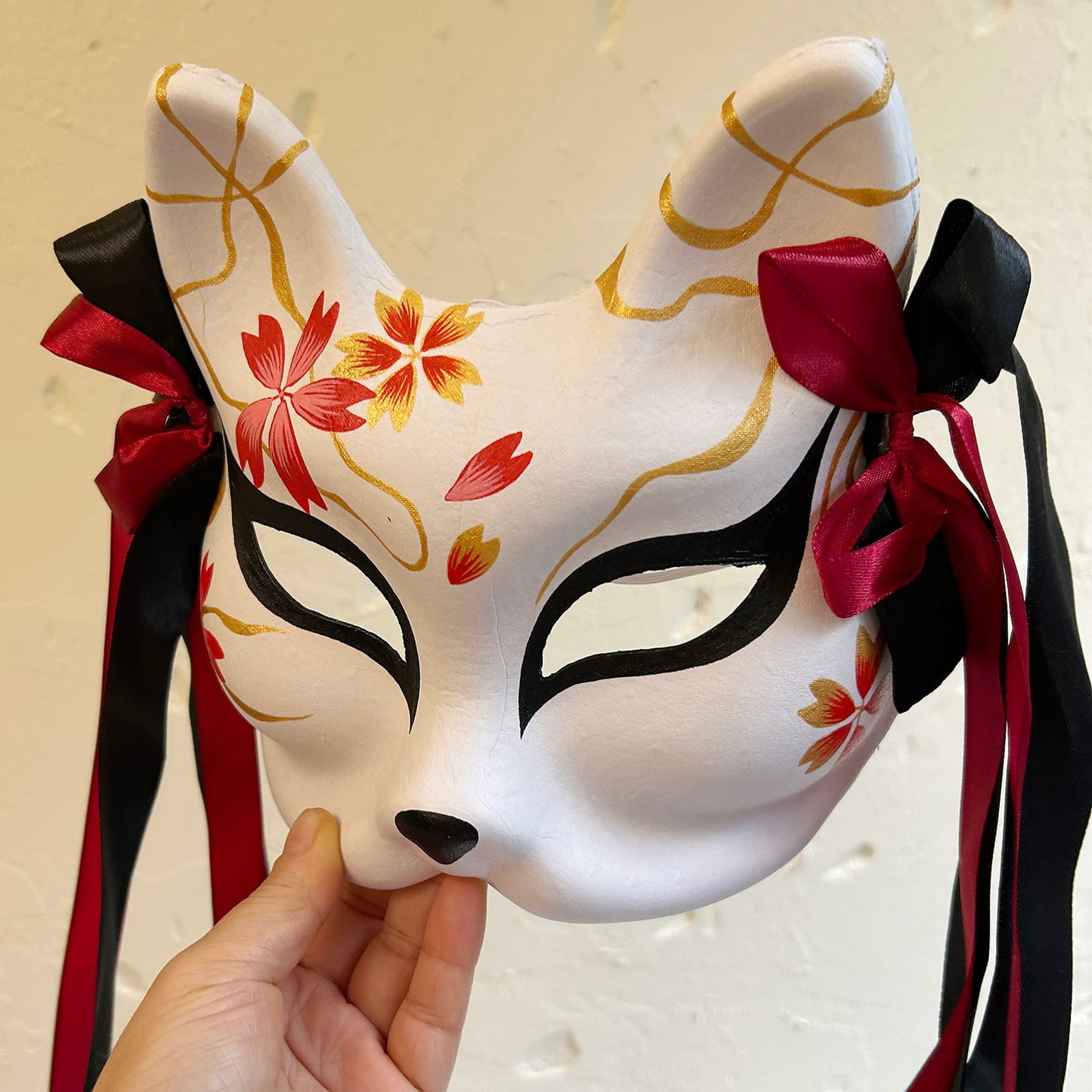 Hand-painted sakura cool fox Kitsune mask 01