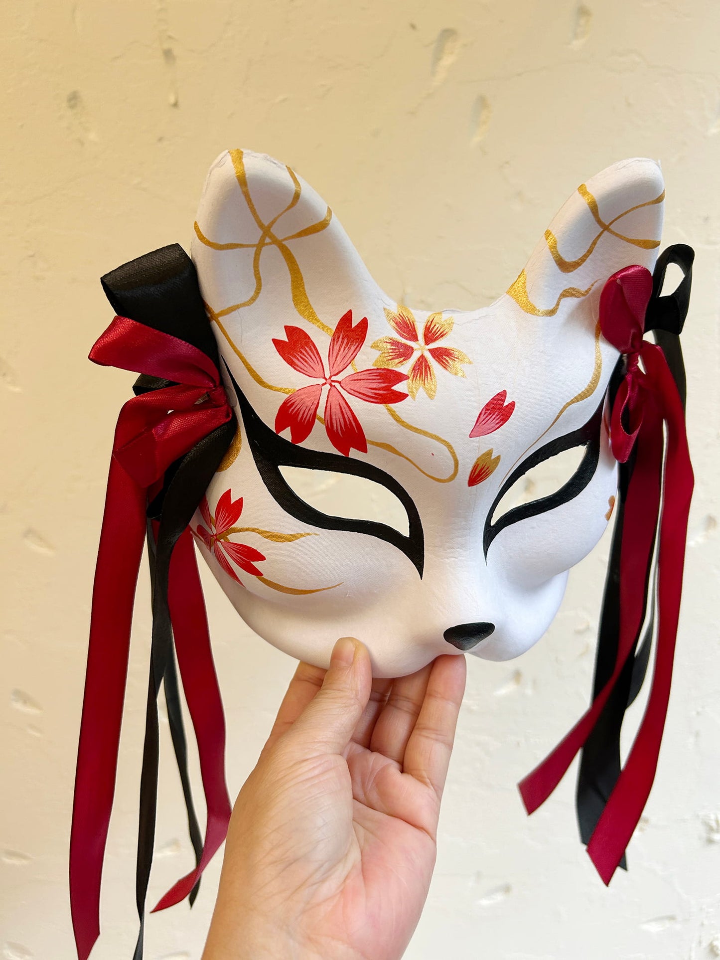Hand-painted sakura cool fox Kitsune mask 01