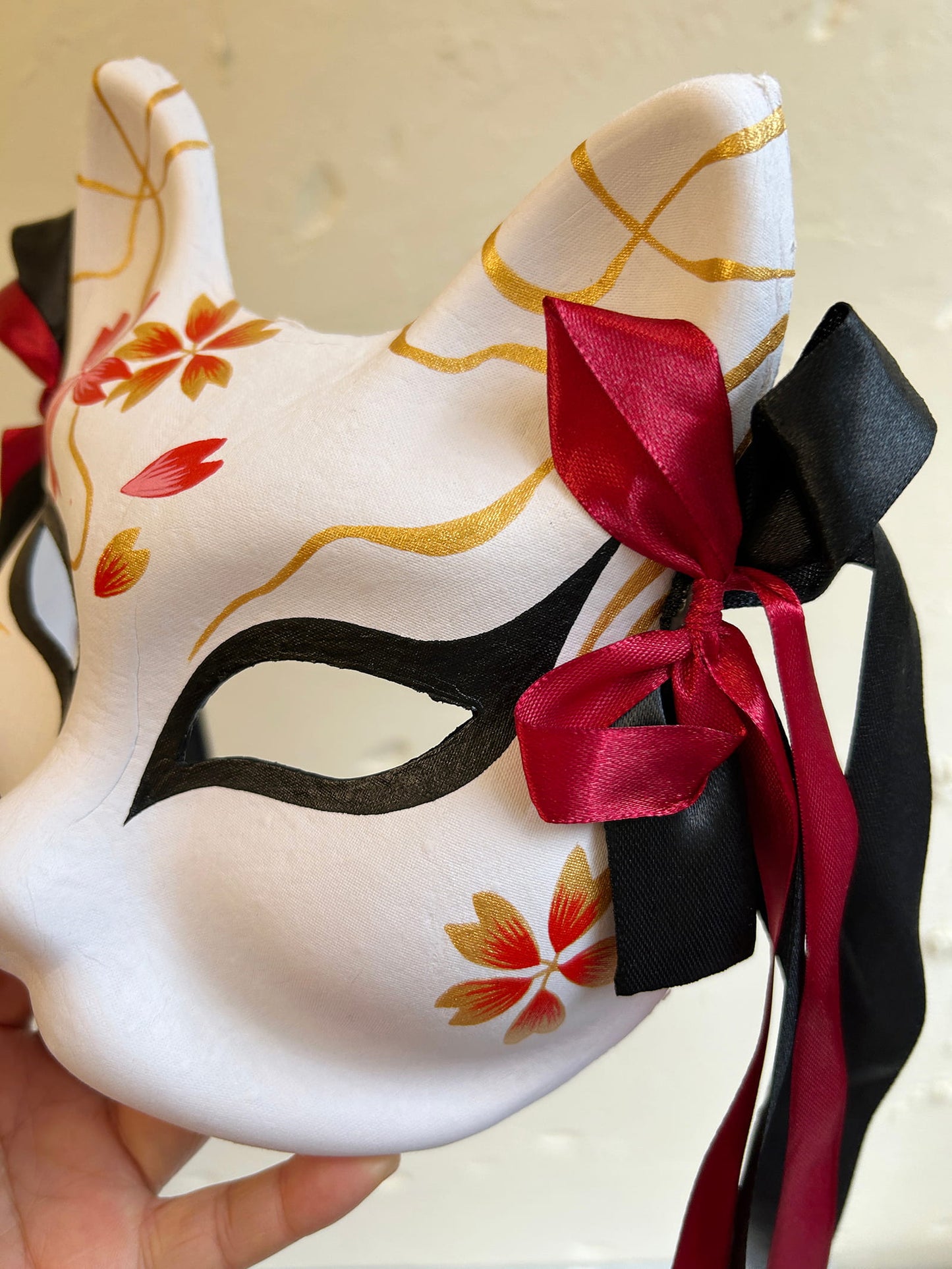 Hand-painted sakura cool fox Kitsune mask 01