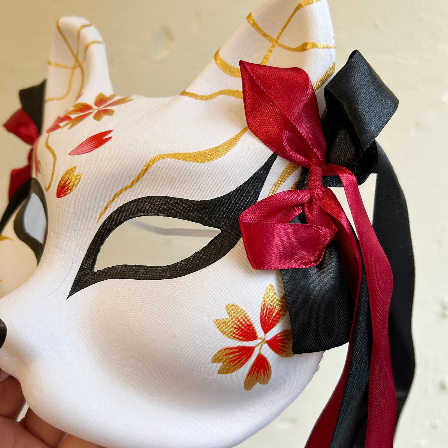 Hand-painted sakura cool fox Kitsune mask 01