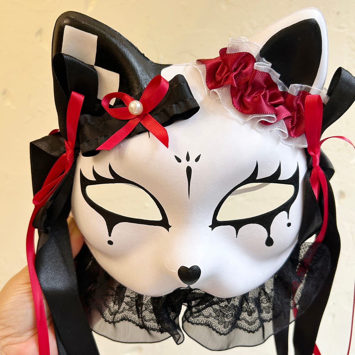 Handmade Masquerade cat mask kabuki 05