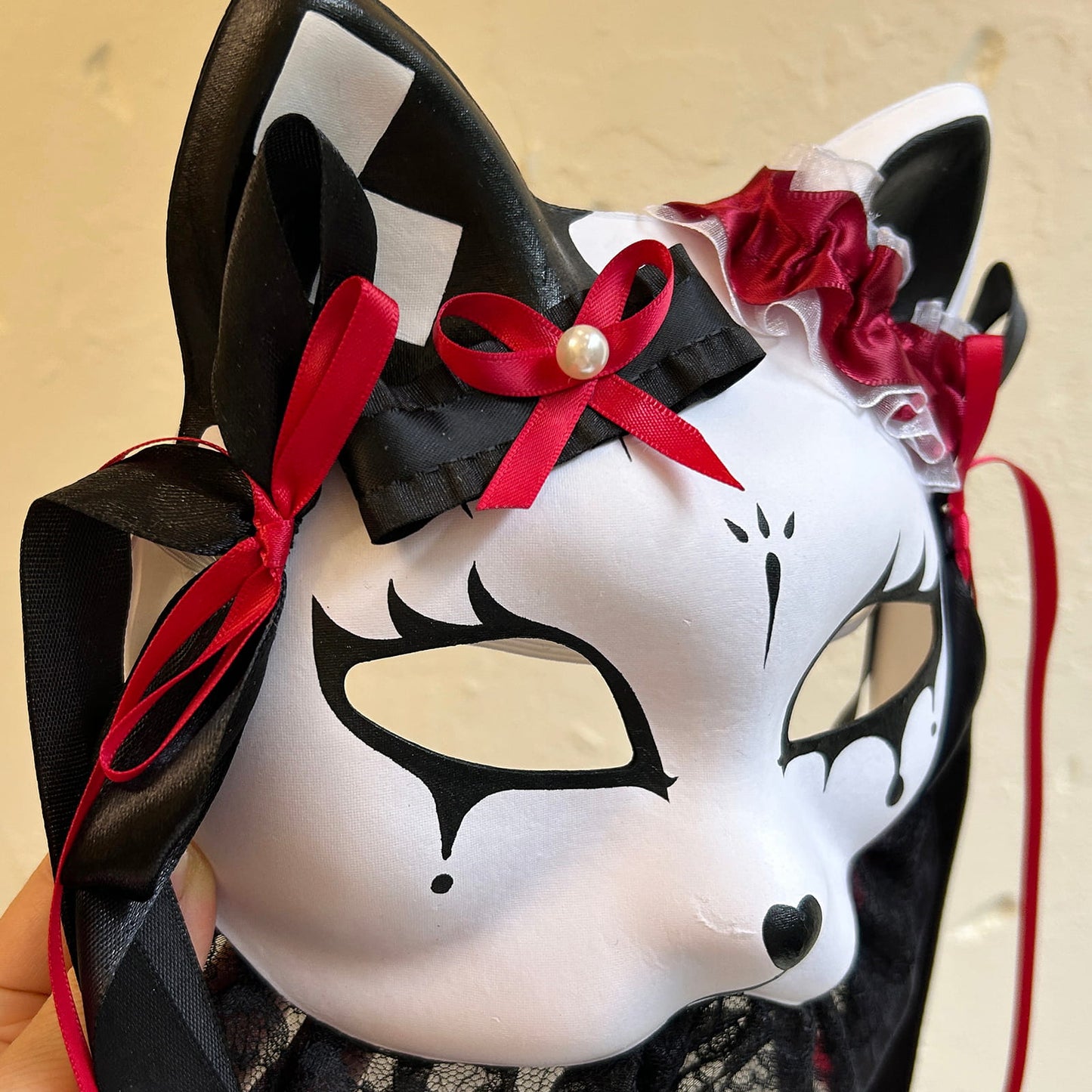 Handmade Masquerade cat mask kabuki 05