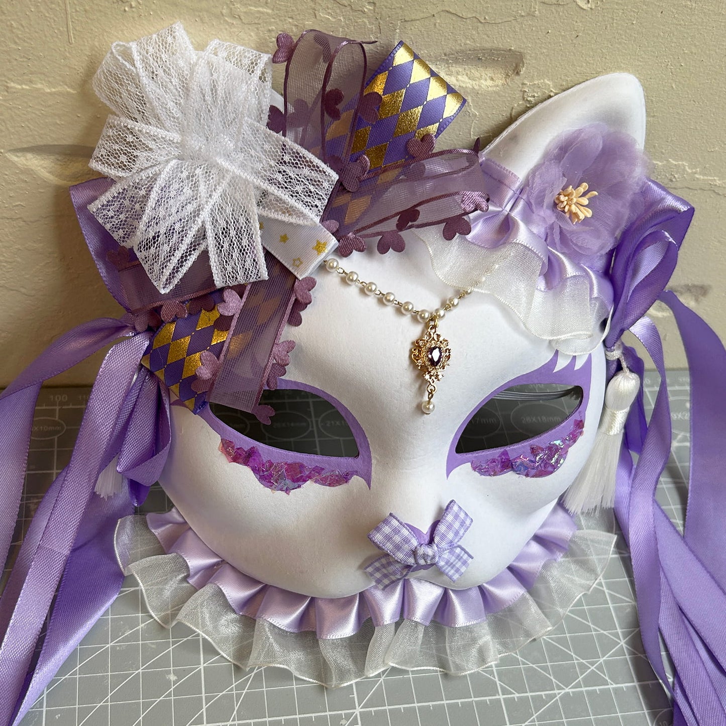 Handmade Masquerade Cosplay cat mask kabuki 08