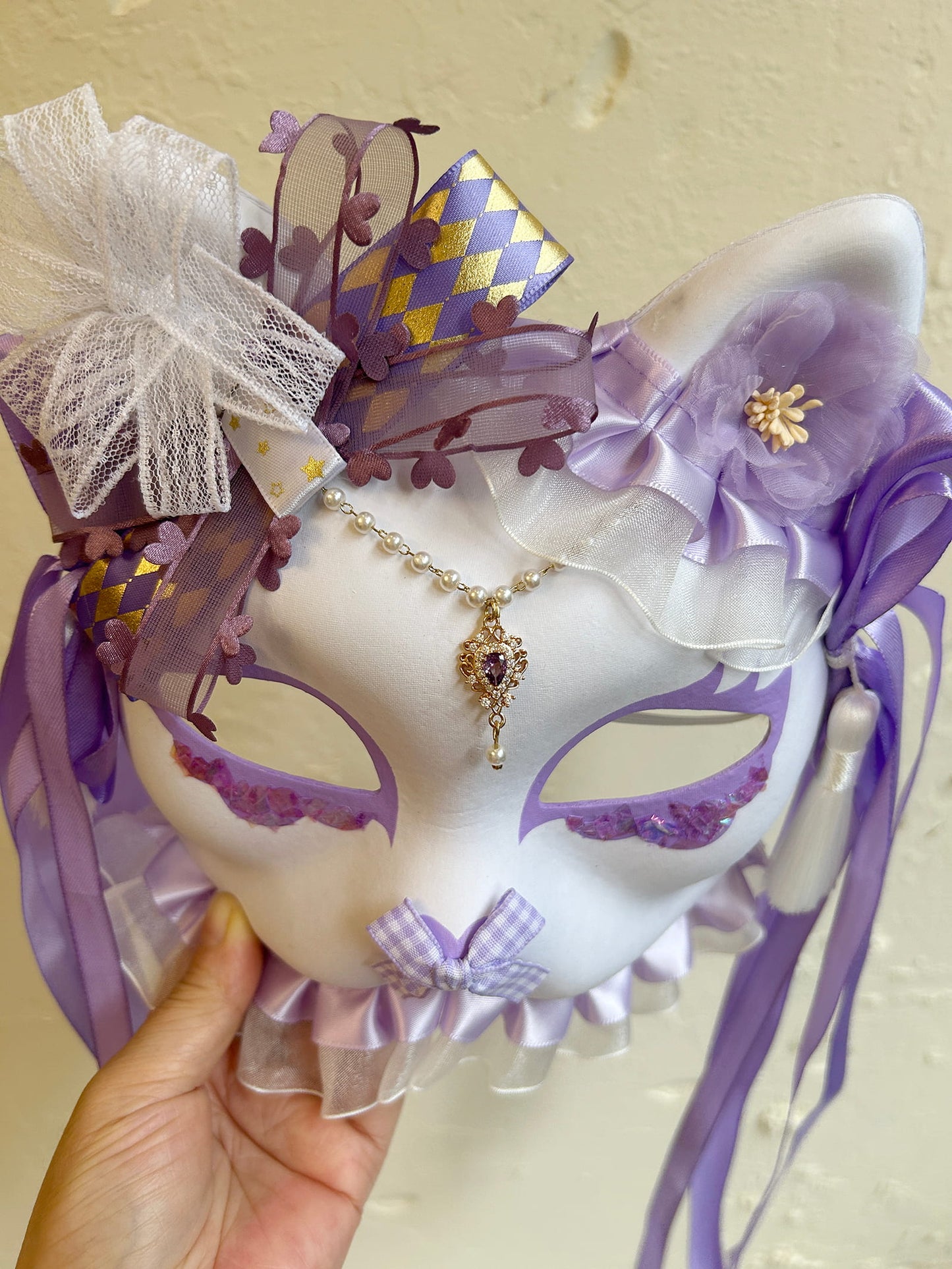 Handmade Masquerade Cosplay cat mask kabuki 08