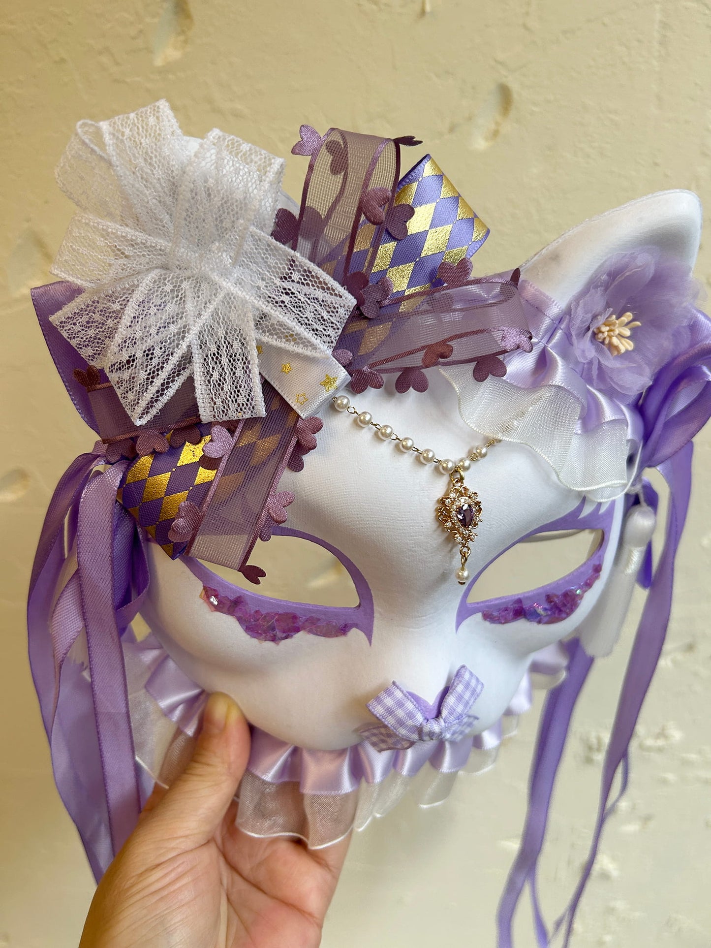 Handmade Masquerade Cosplay cat mask kabuki 08