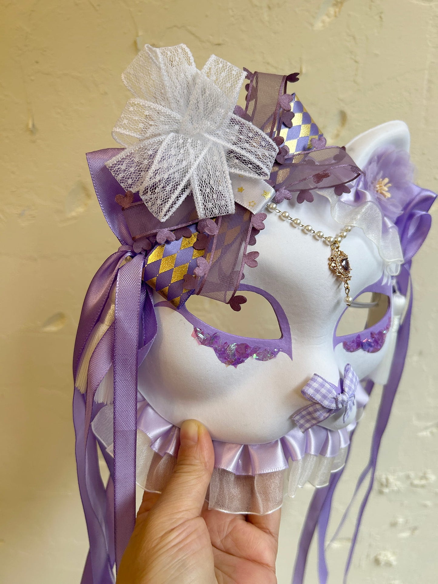 Handmade Masquerade Cosplay cat mask kabuki 08