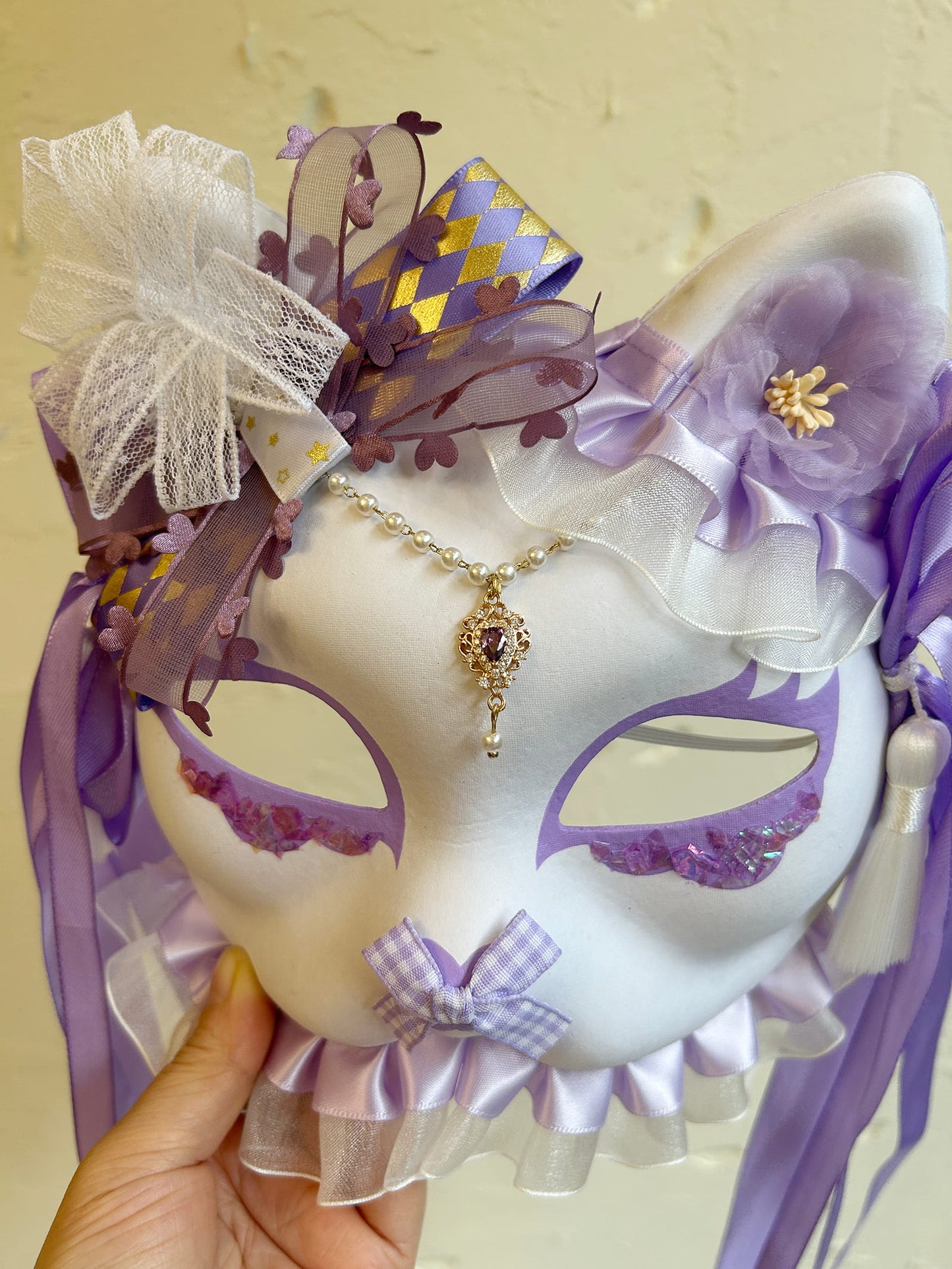 Handmade Masquerade Cosplay cat mask kabuki 08