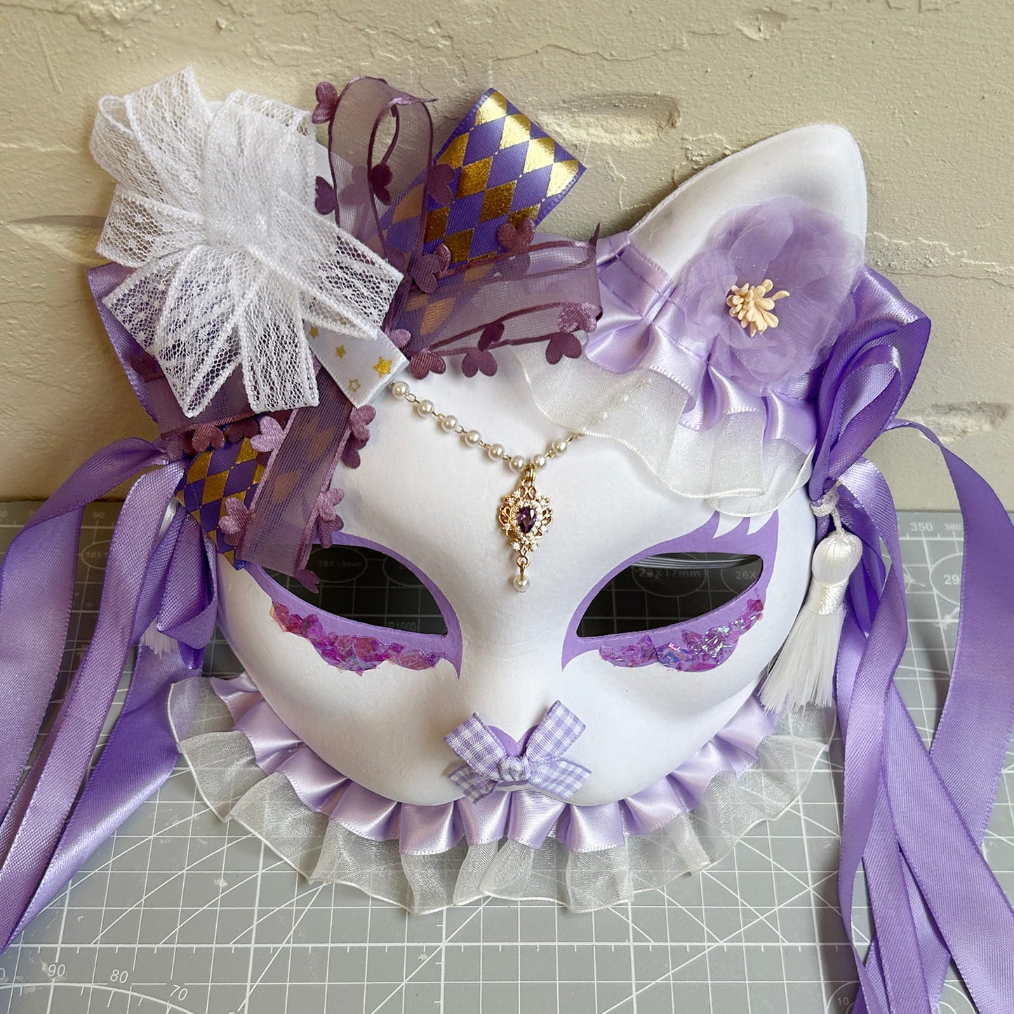 Handmade Masquerade Cosplay cat mask kabuki 08