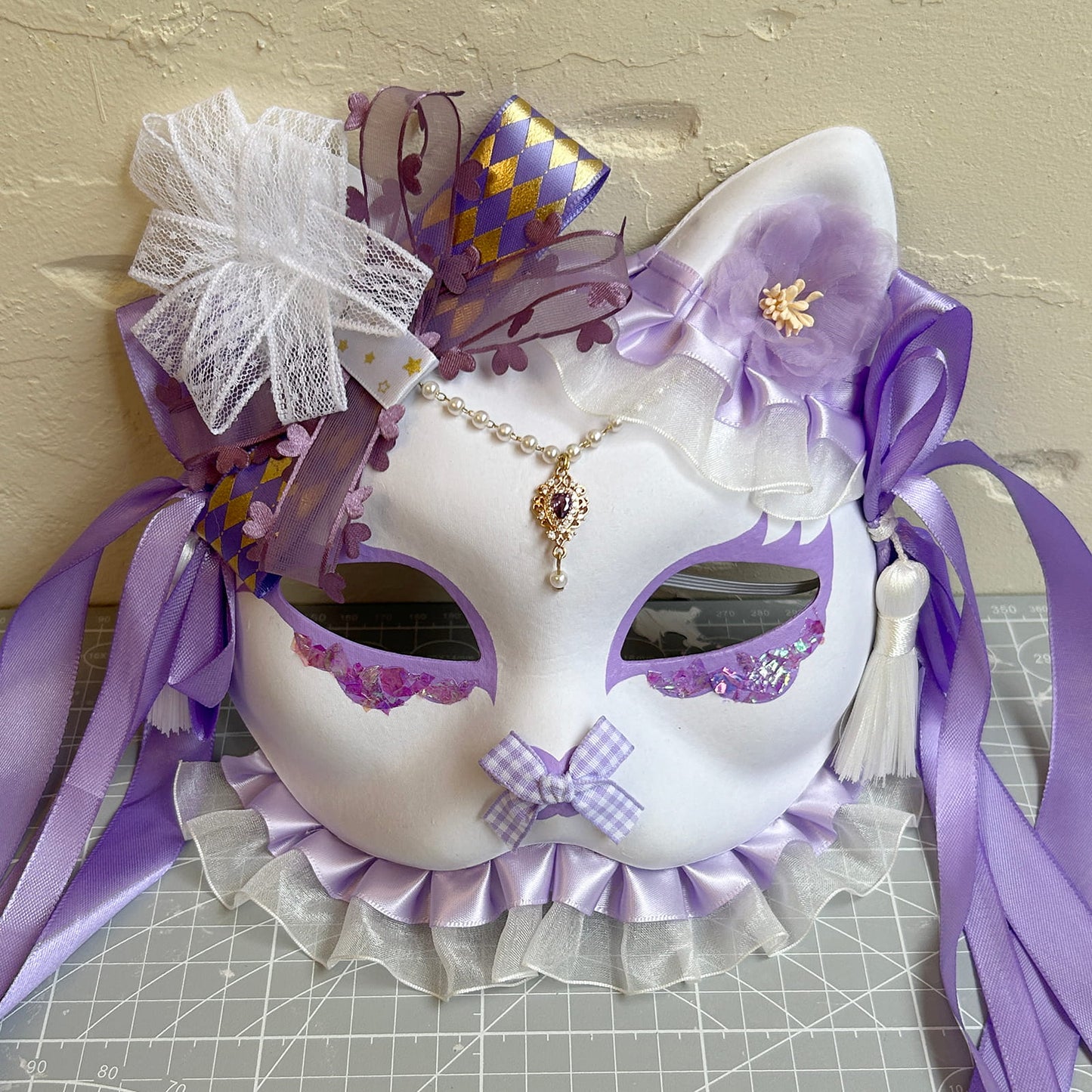 Handmade Masquerade Cosplay cat mask kabuki 08