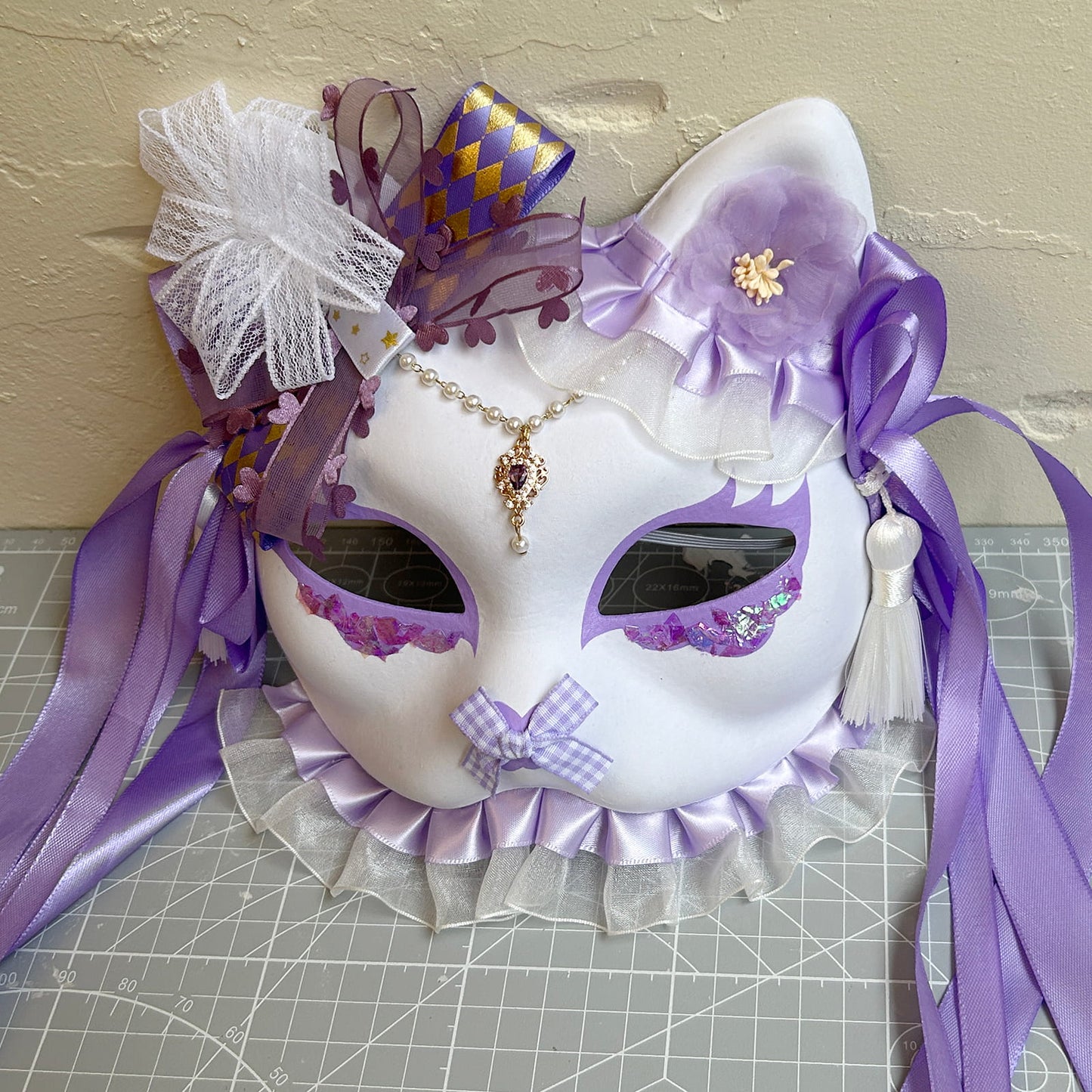 Handmade Masquerade Cosplay cat mask kabuki 08