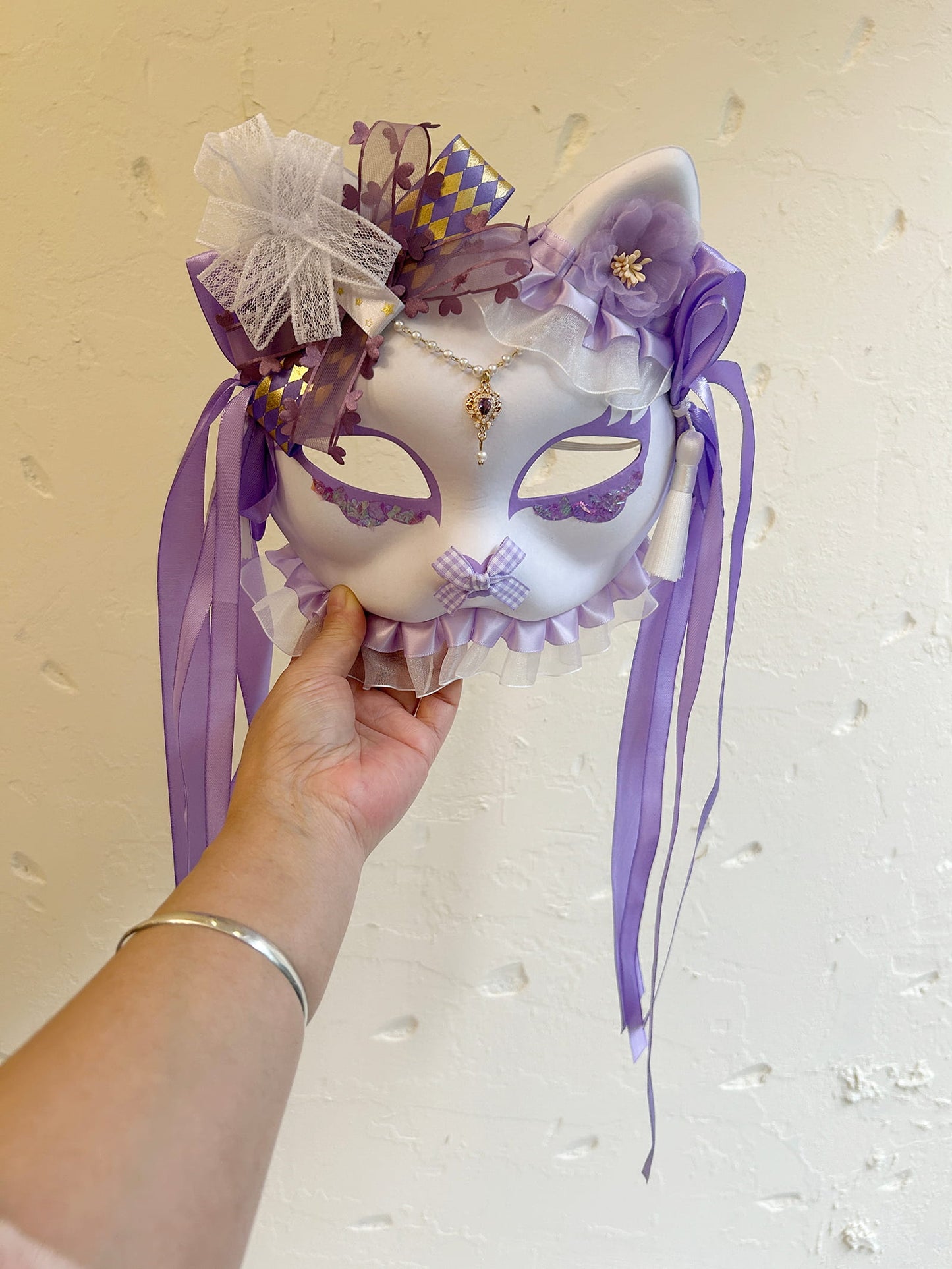 Handmade Masquerade Cosplay cat mask kabuki 08
