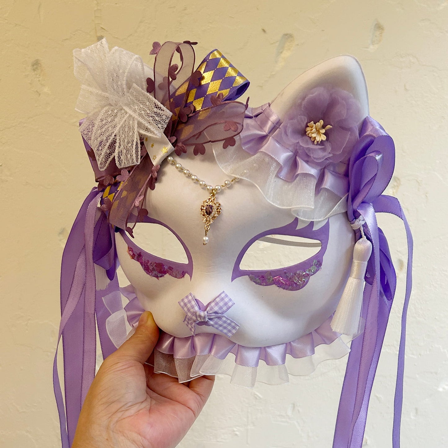 Handmade Masquerade Cosplay cat mask kabuki 08