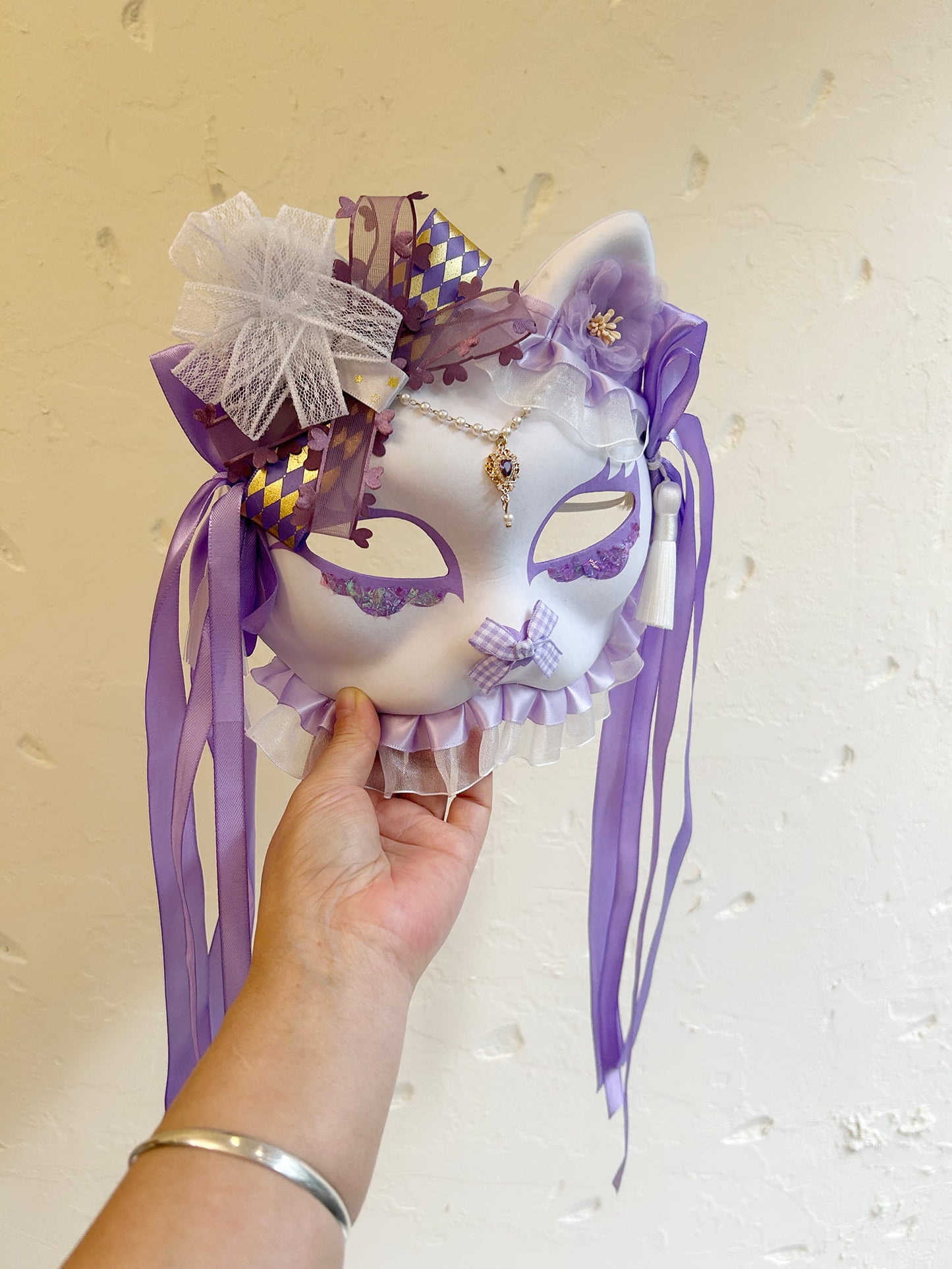 Handmade Masquerade Cosplay cat mask kabuki 08