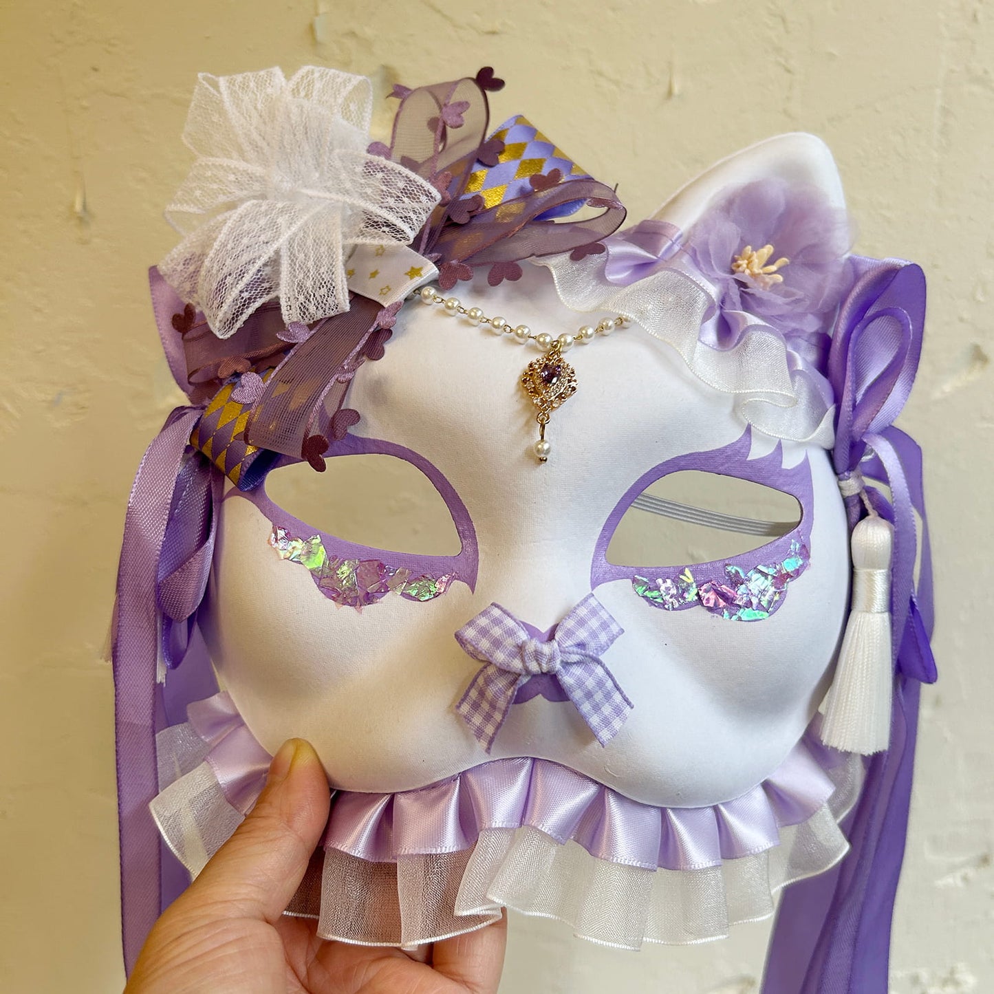 Handmade Masquerade Cosplay cat mask kabuki 08