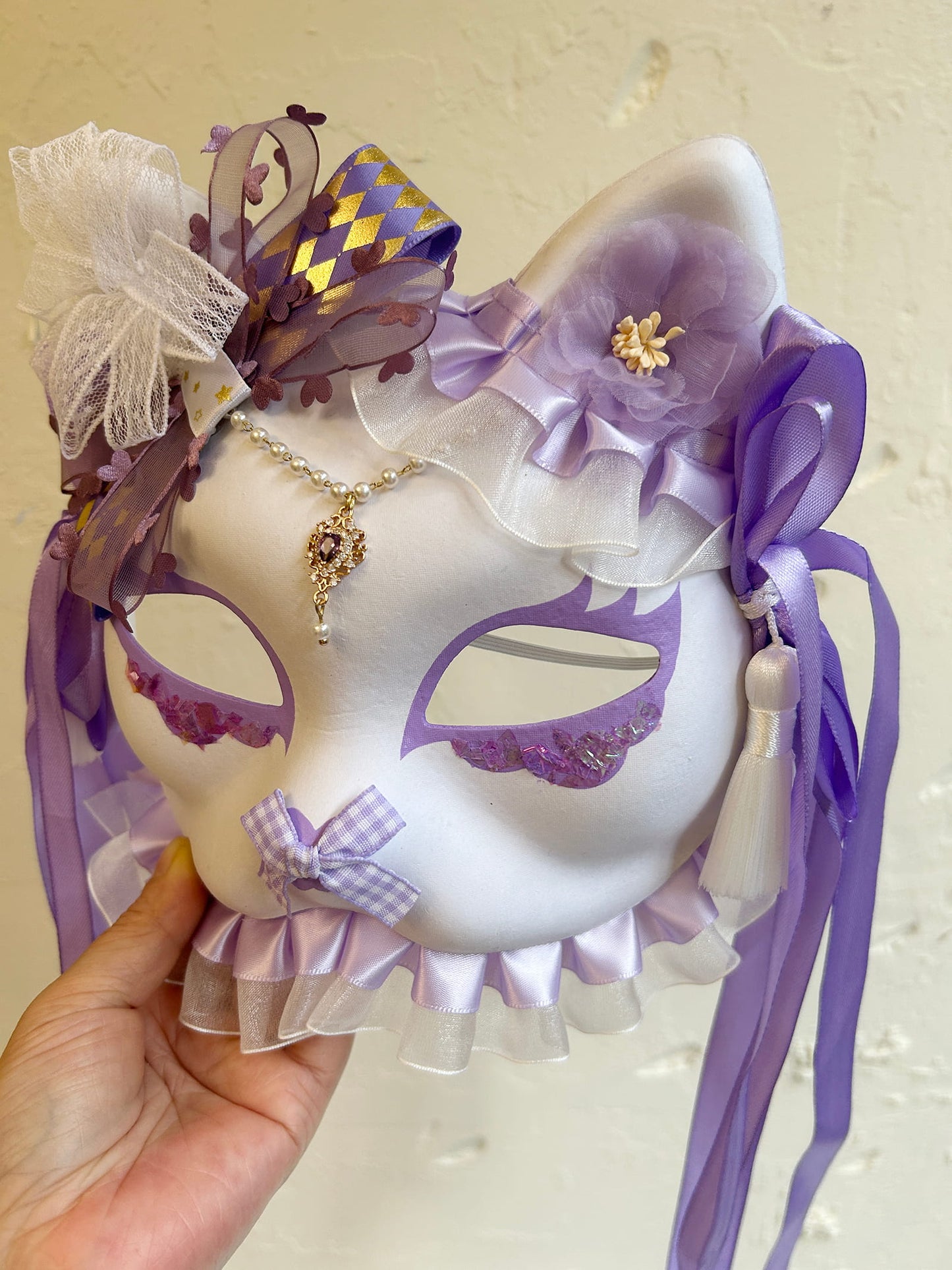 Handmade Masquerade Cosplay cat mask kabuki 08