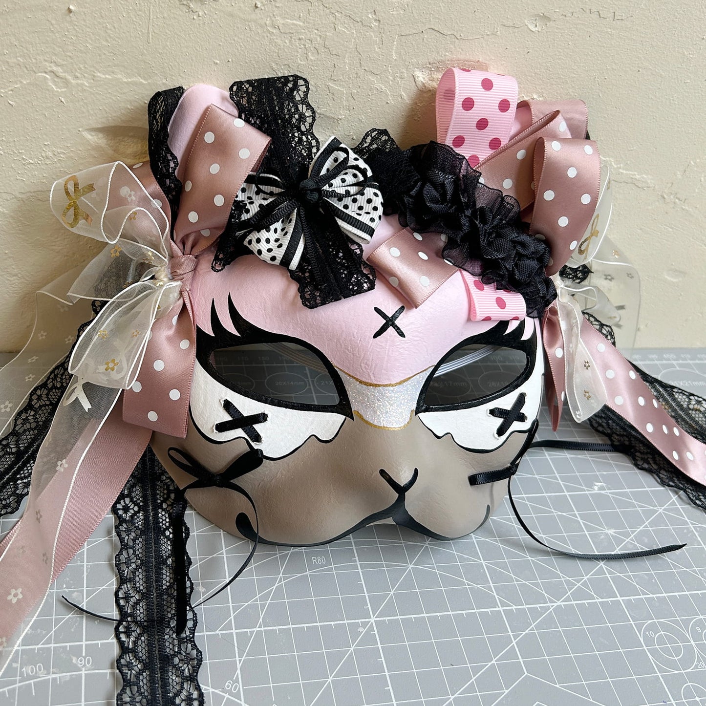 Handmade Cosplay Masquerade cat mask kabuki 09