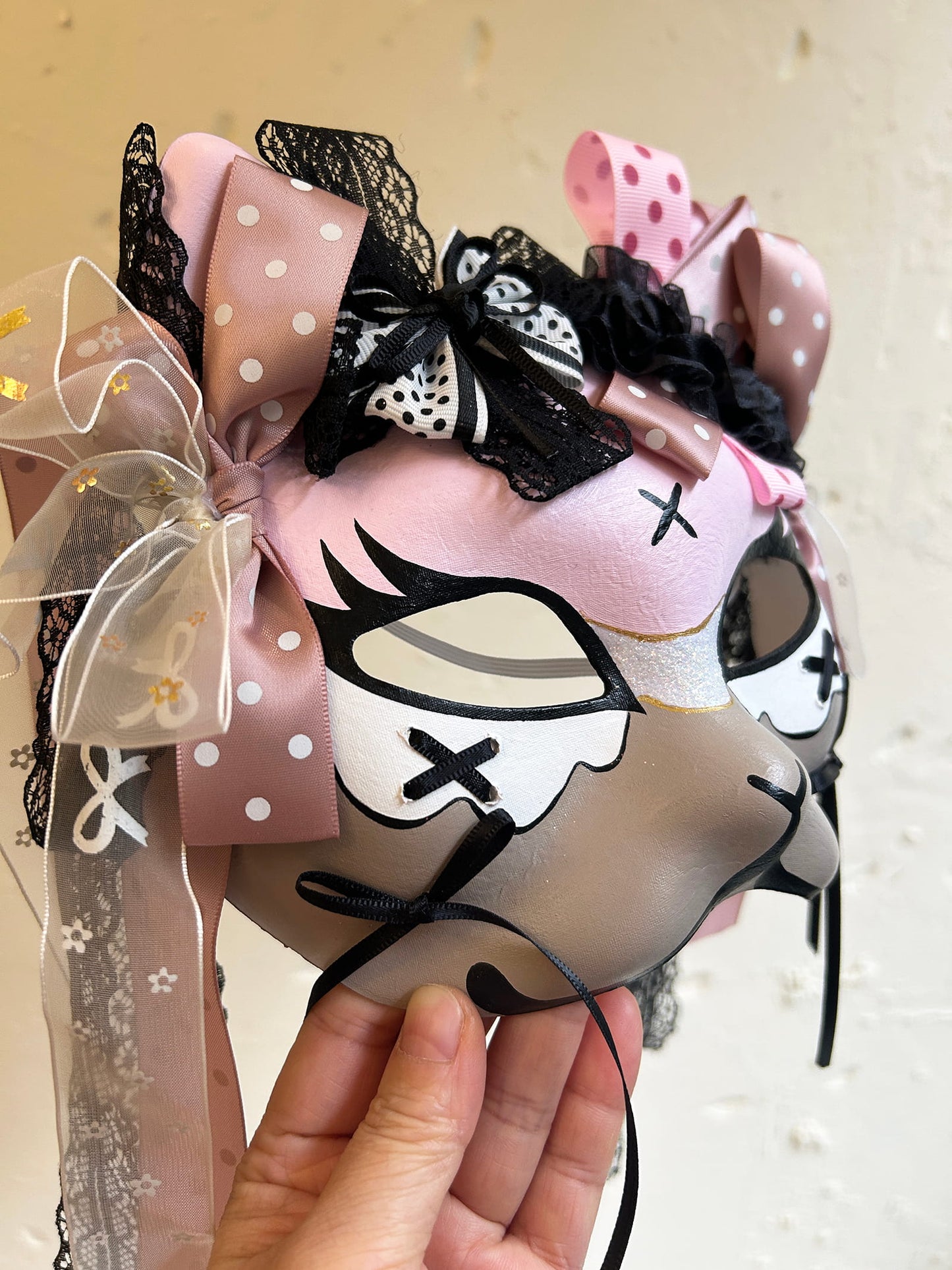 Handmade Cosplay Masquerade cat mask kabuki 09