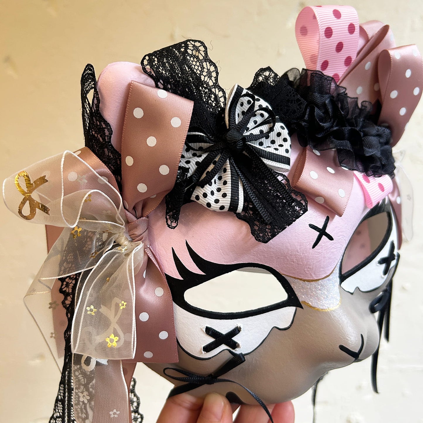 Handmade Cosplay Masquerade cat mask kabuki 09