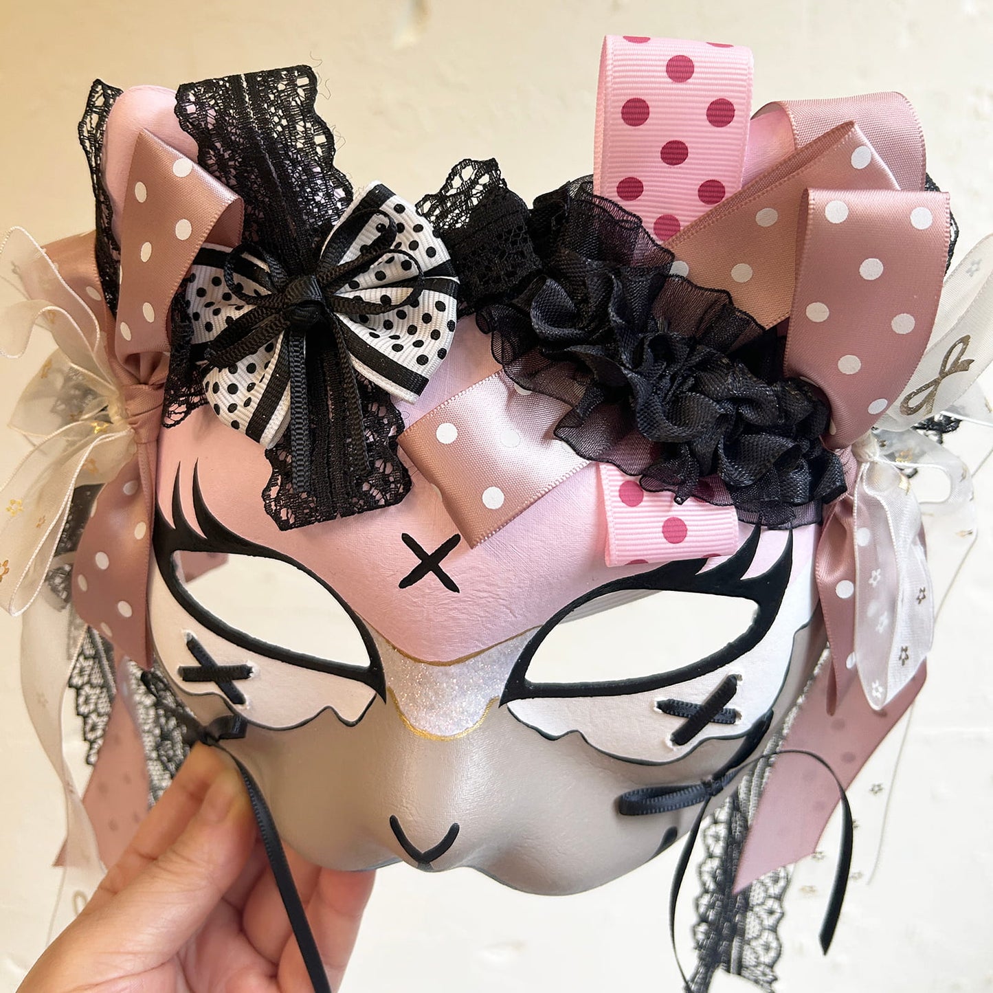 Handmade Cosplay Masquerade cat mask kabuki 09