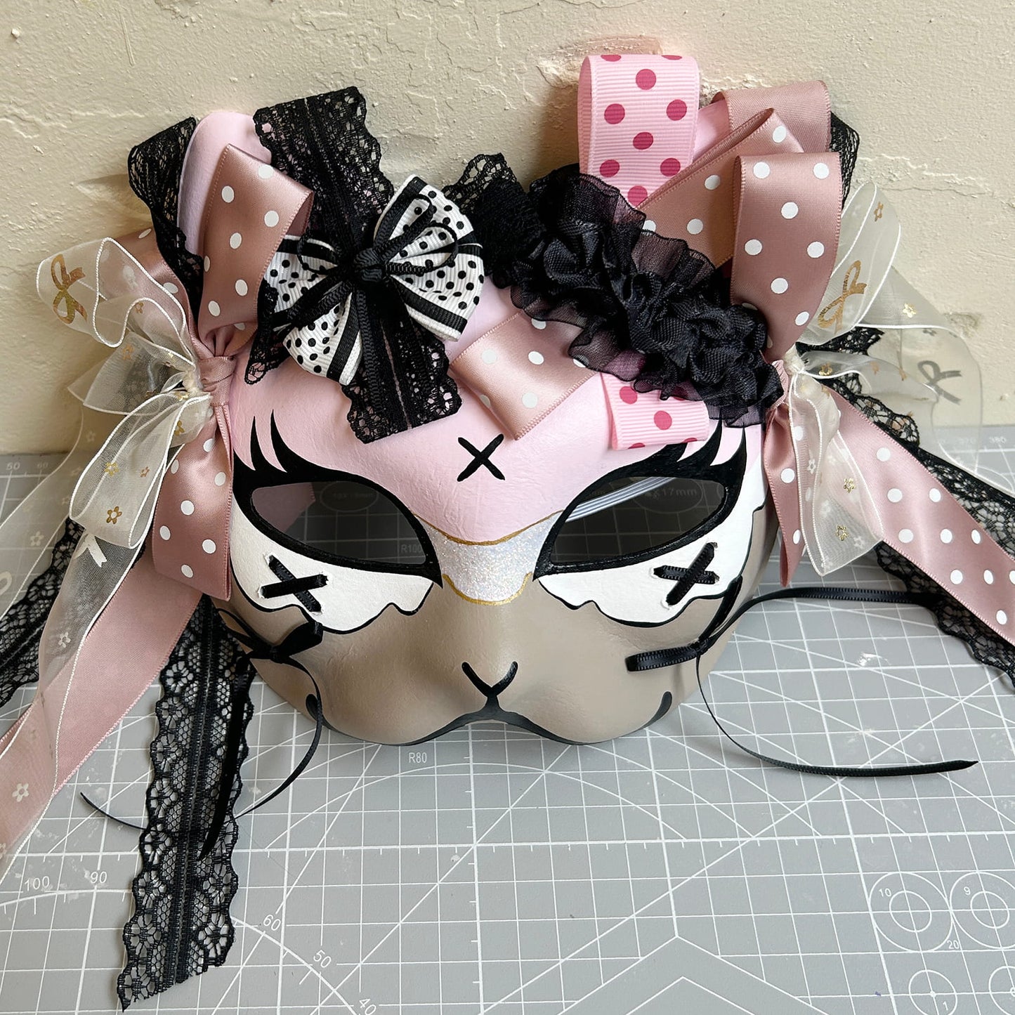 Handmade Cosplay Masquerade cat mask kabuki 09