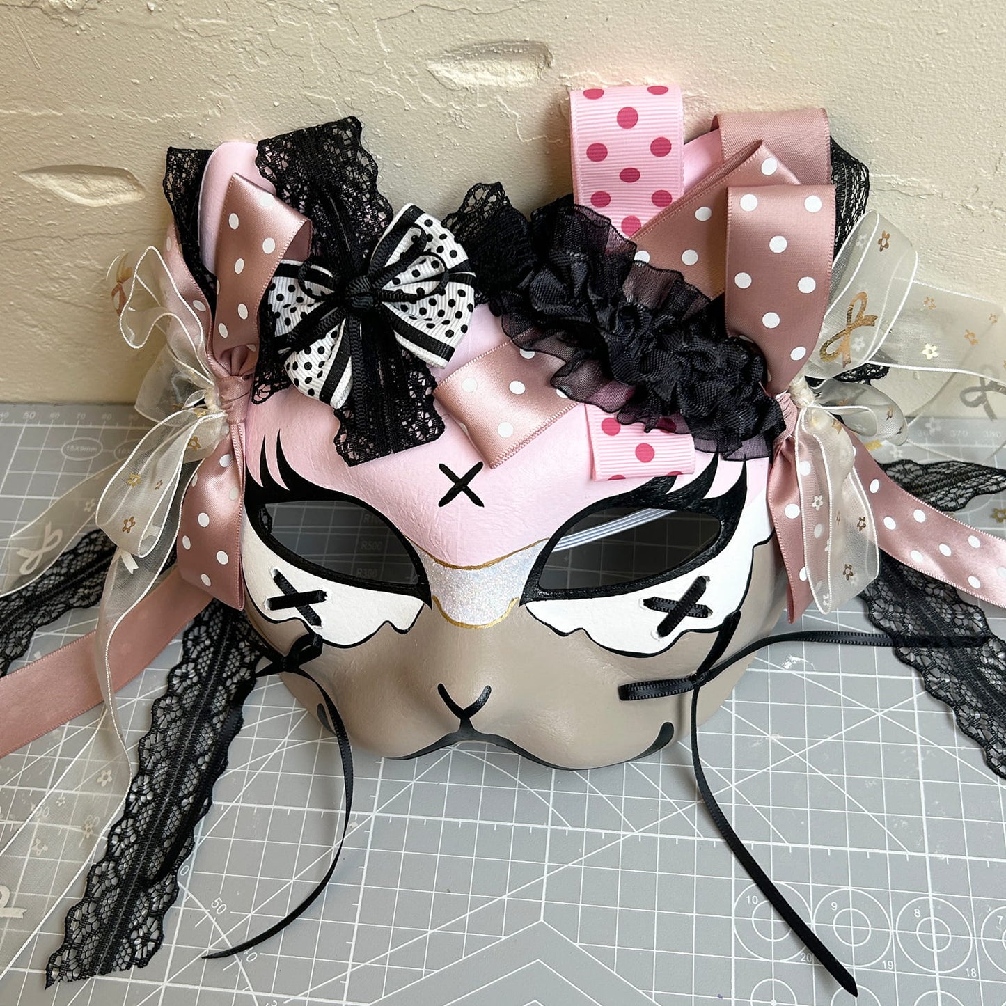 Handmade Cosplay Masquerade cat mask kabuki 09