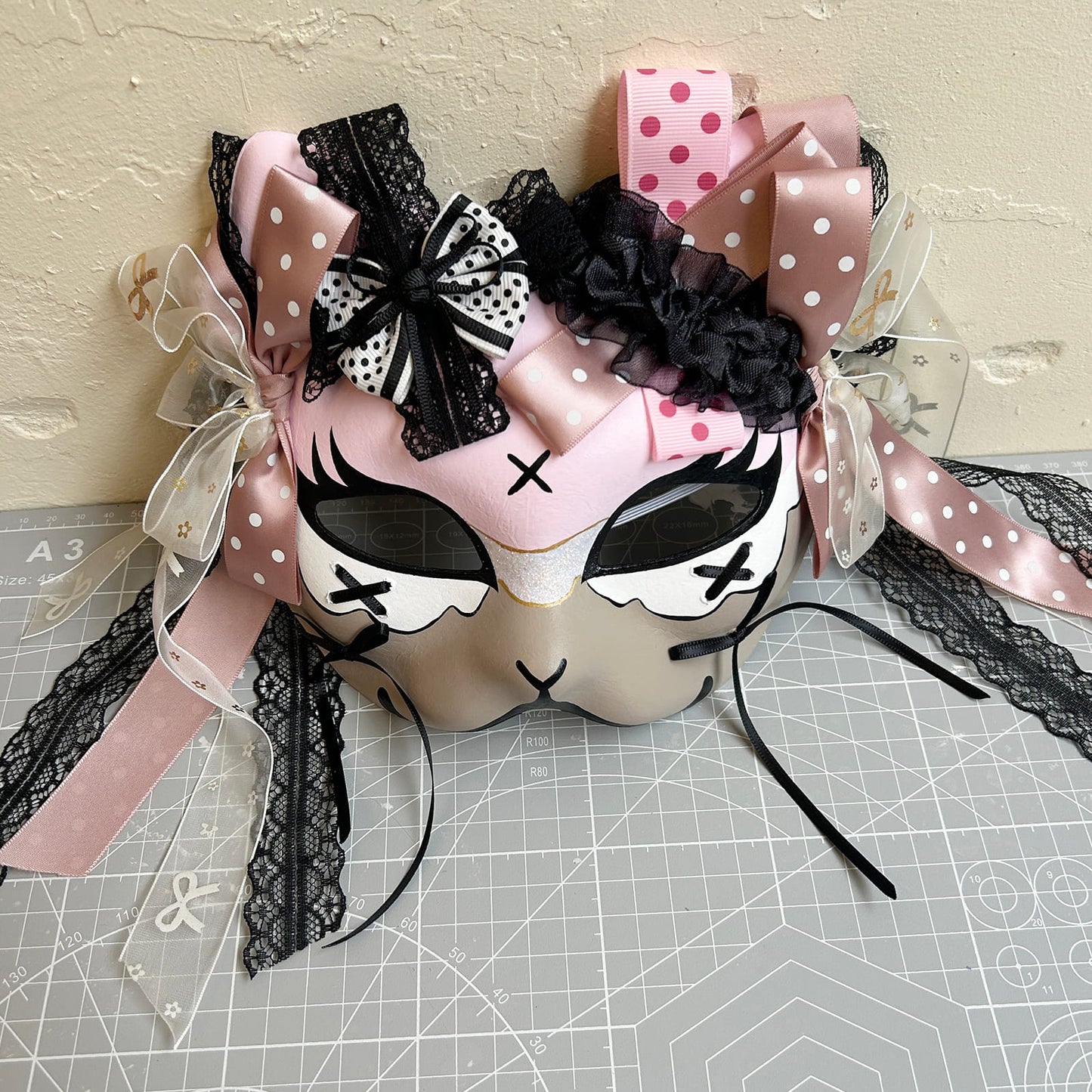 Handmade Cosplay Masquerade cat mask kabuki 09
