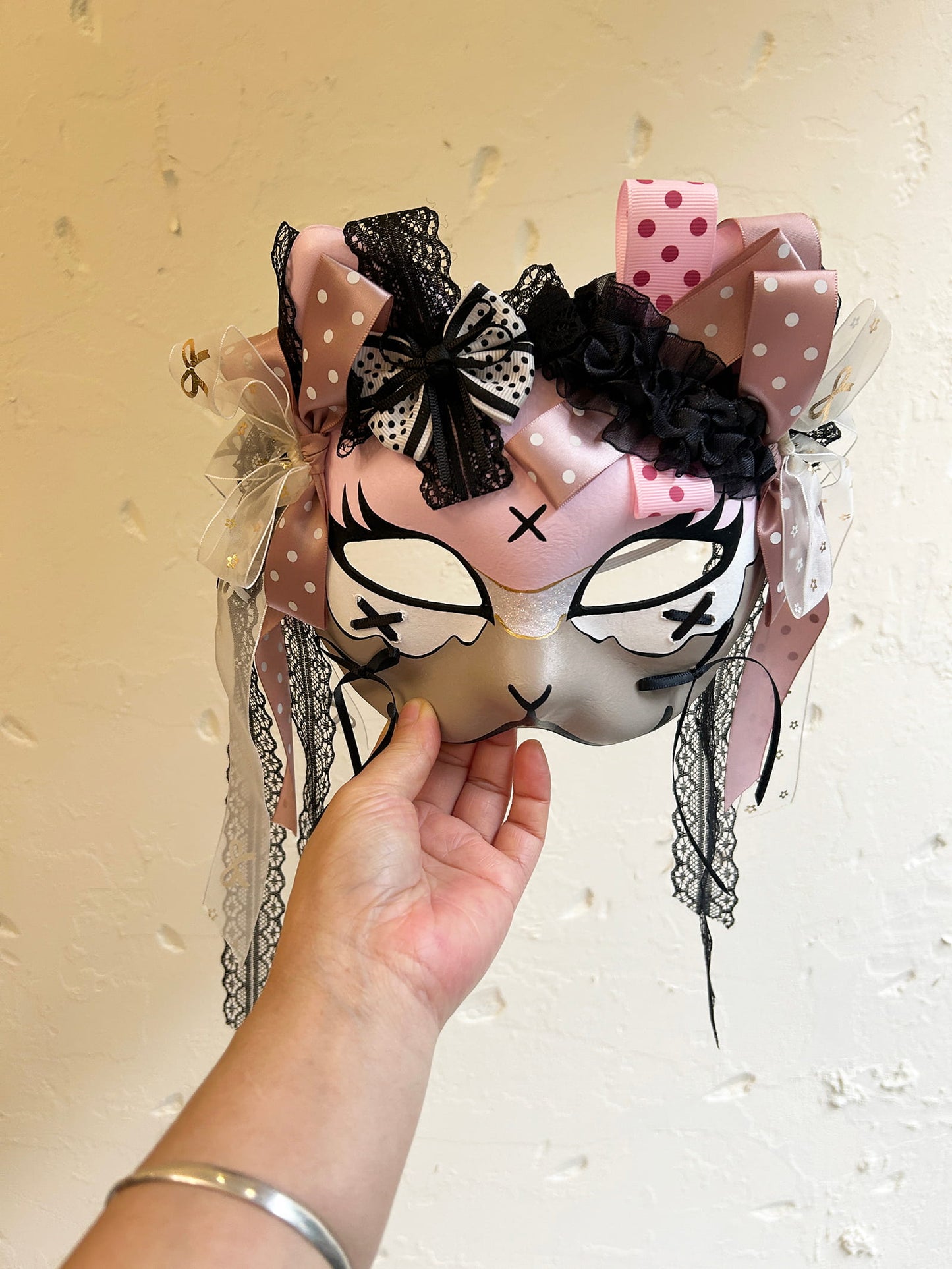 Handmade Cosplay Masquerade cat mask kabuki 09