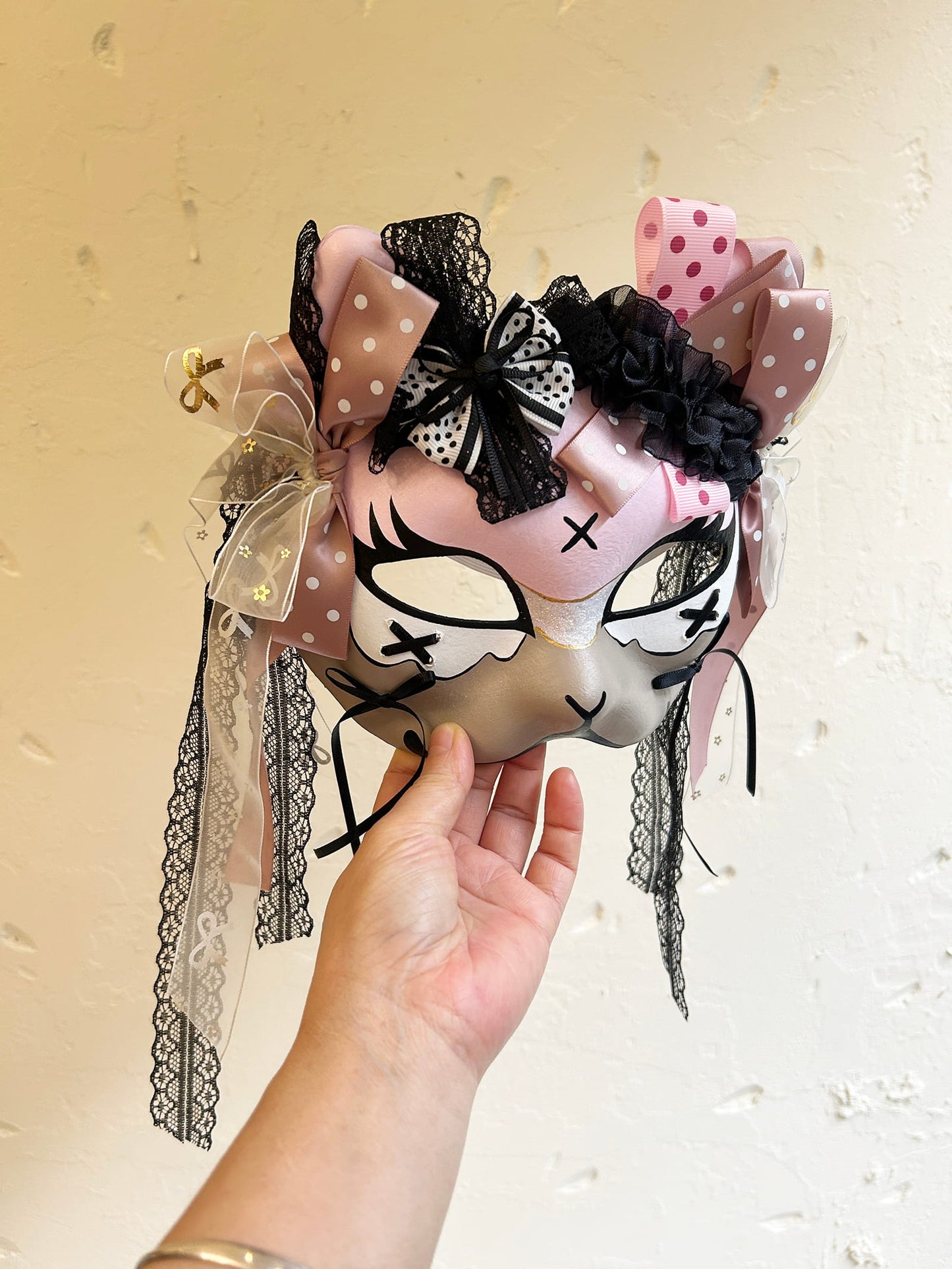 Handmade Cosplay Masquerade cat mask kabuki 09
