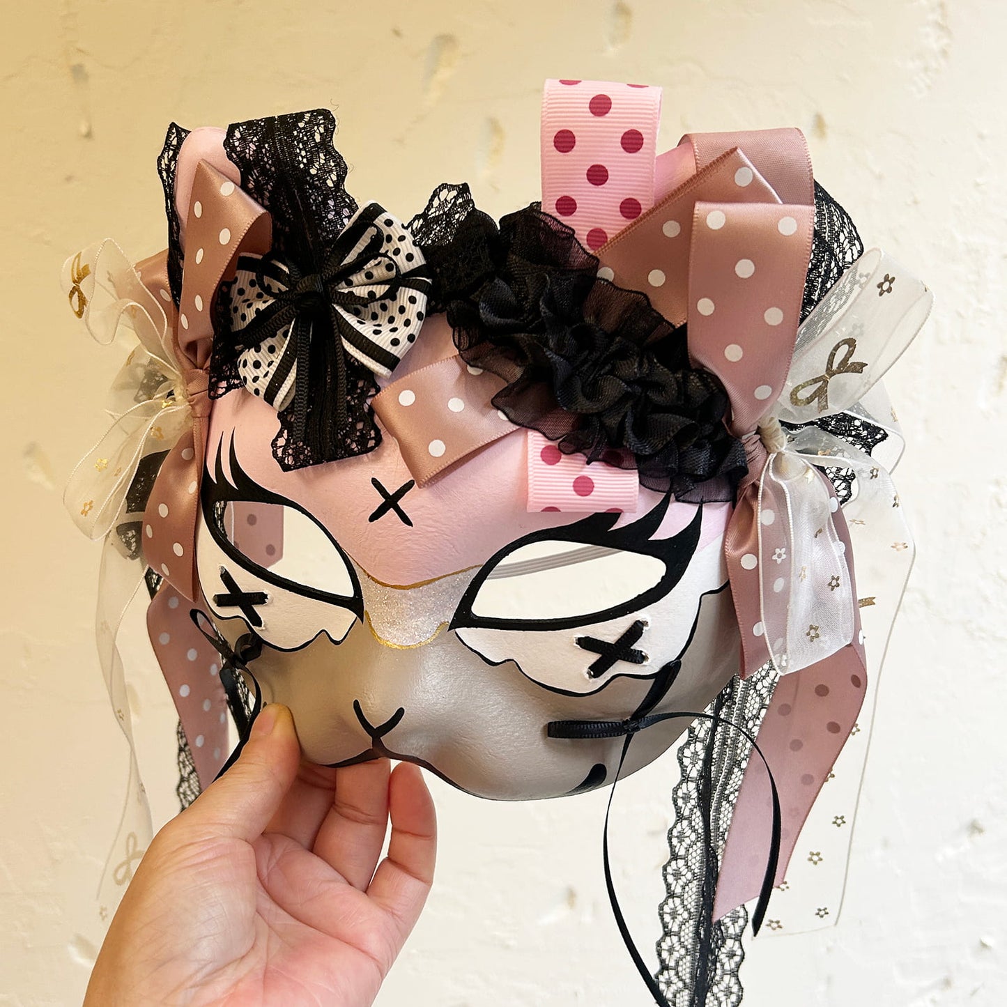 Handmade Cosplay Masquerade cat mask kabuki 09
