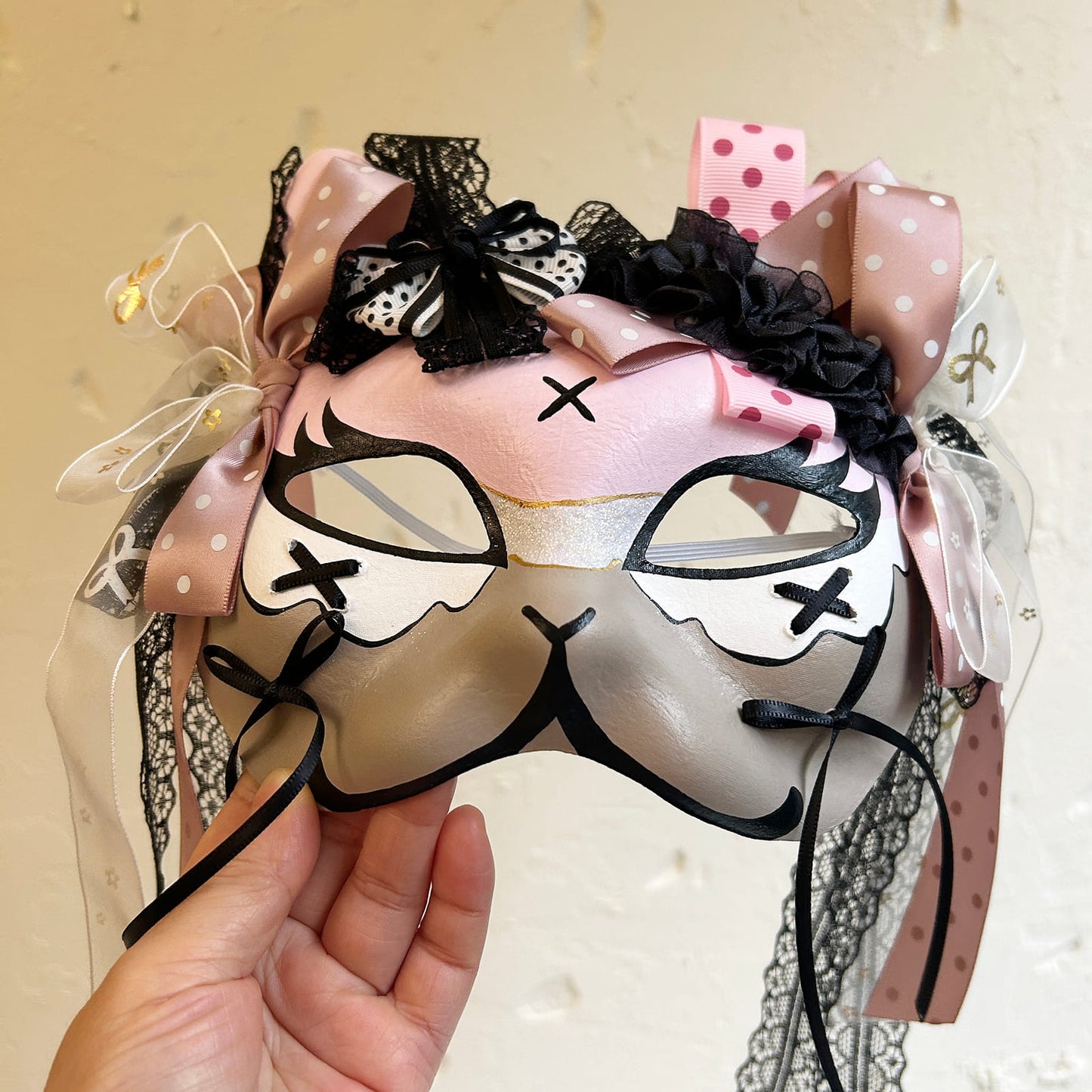 Handmade Cosplay Masquerade cat mask kabuki 09