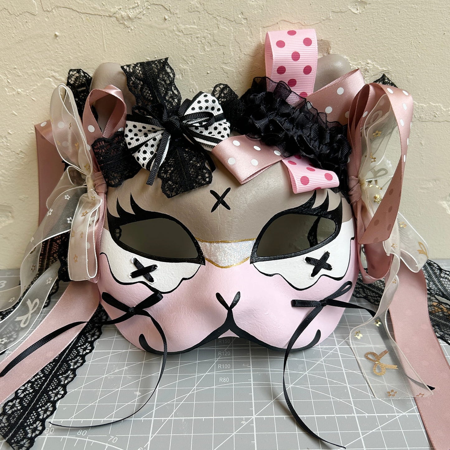 Handmade Cosplay Masquerade cat mask kabuki 10