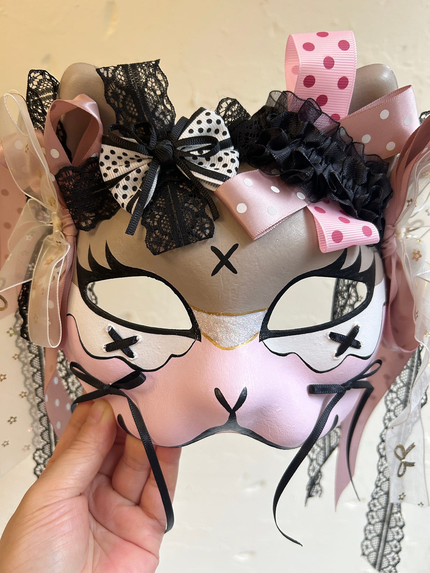 Handmade Cosplay Masquerade cat mask kabuki 10
