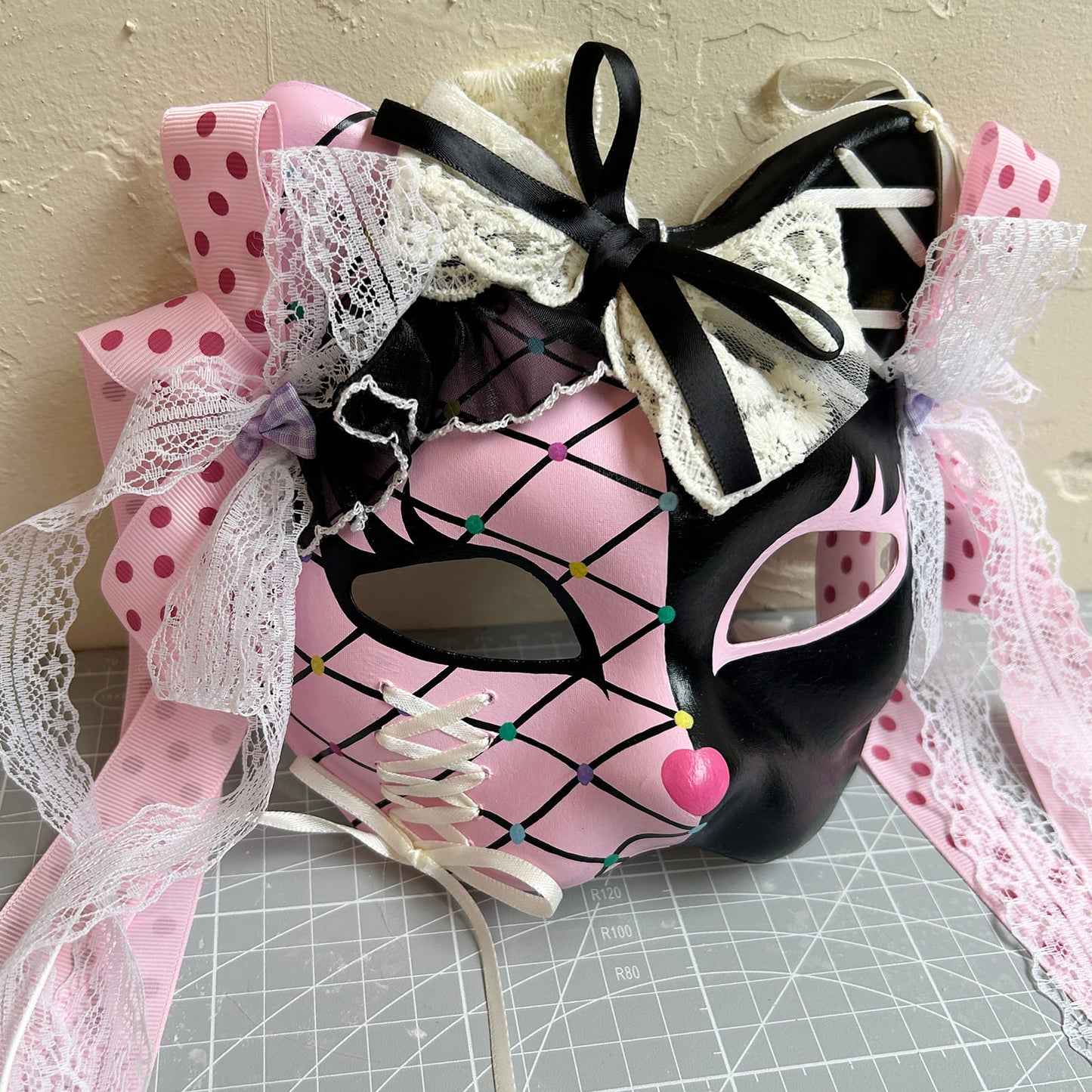 Handmade Masquerade cat mask kabuki 11