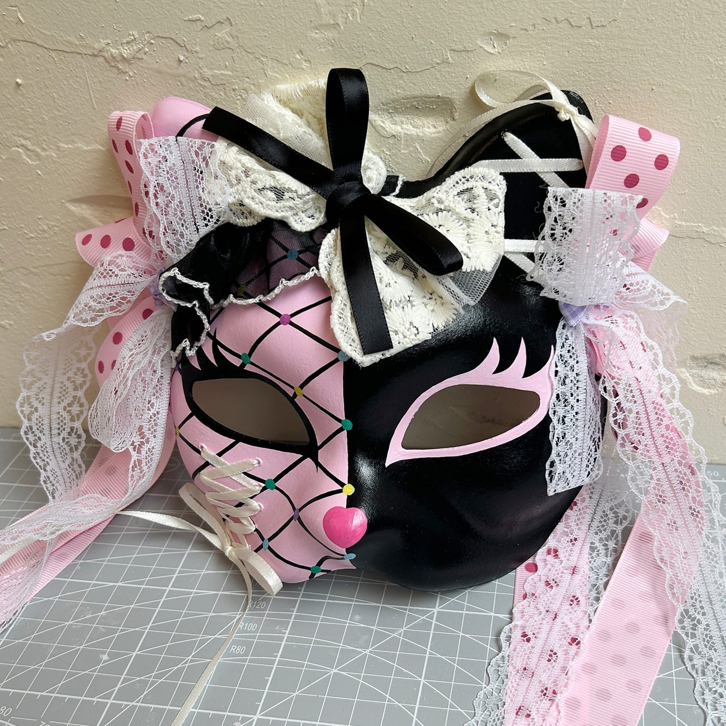 Handmade Masquerade cat mask kabuki 11